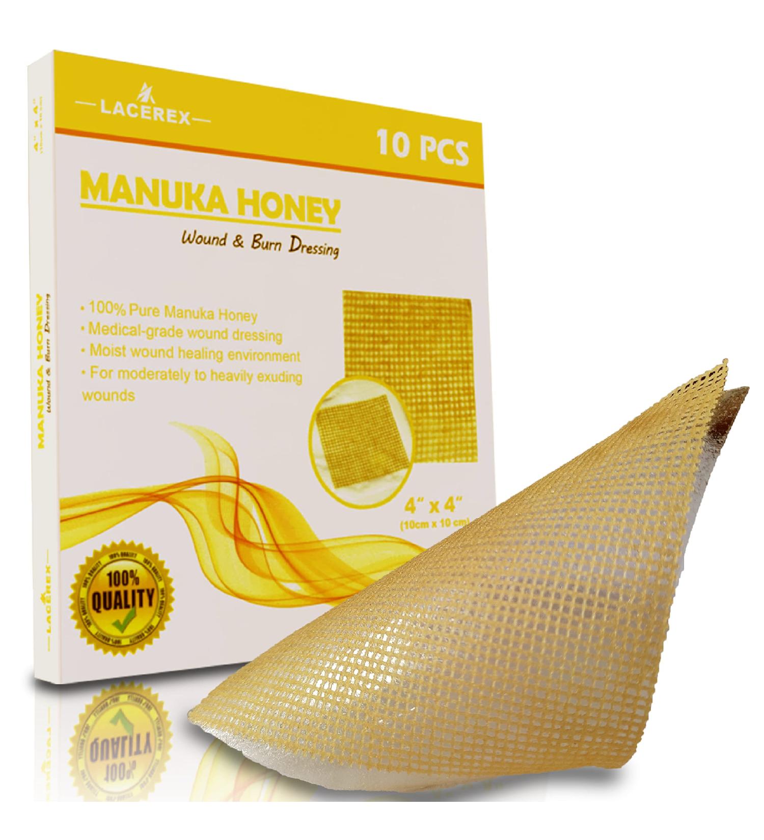 AWD Manuka Honey Gauze Dressing - 100% Impregnated Medical Grade Honey Patches - Wound Care First Aid - Gauze Pads 10 Count (4x4) - Buy Online on GoSupps.com