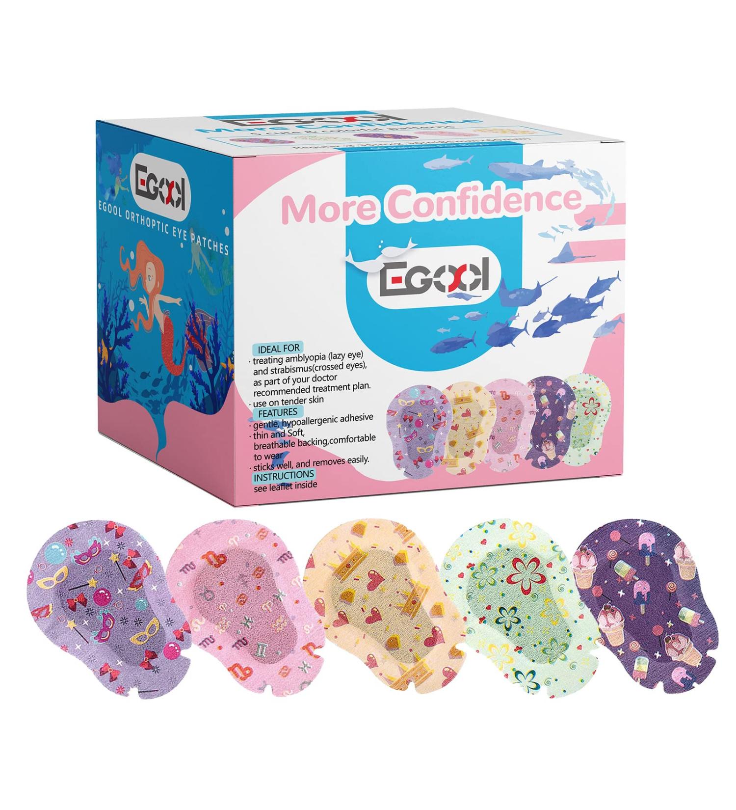 EGOOL Adhesive Eye Patches for Kids - Cute Girls Design - 45 + 5 Bonus per Box - Regular Size - Breathable & Hypoallergenic - Colorful Fun Pattern - Buy Online on GoSupps.com