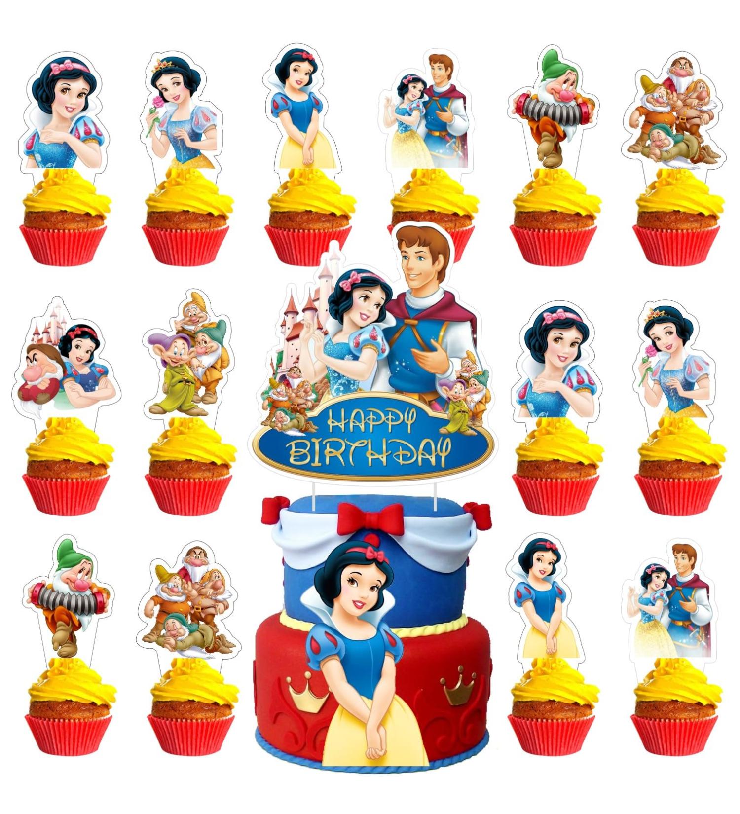 25pcs Princess Snow Birthday Cake Decorations with 24pcs Cupcake Toppers 1pcs Cake Topper for White Birthday Party Supplies - Buy Online on GoSupps.com