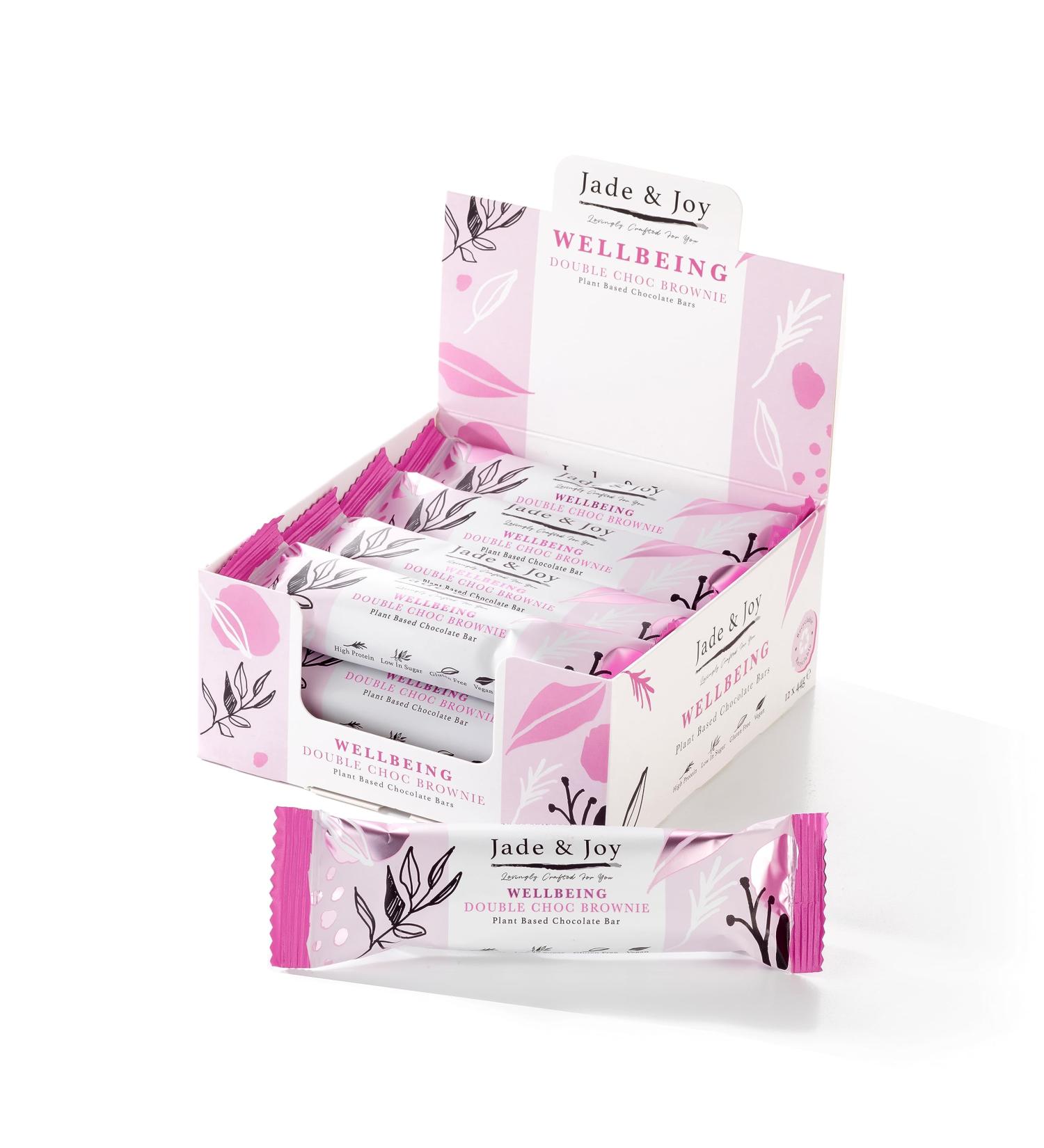 Jade & Joy Wellbeing Double Choc Brownie - Low Calories High in Protein and Fibre Low in Sugar Gluten and Dairy Free - 12 x 44g - Buy Online on GoSupps.com