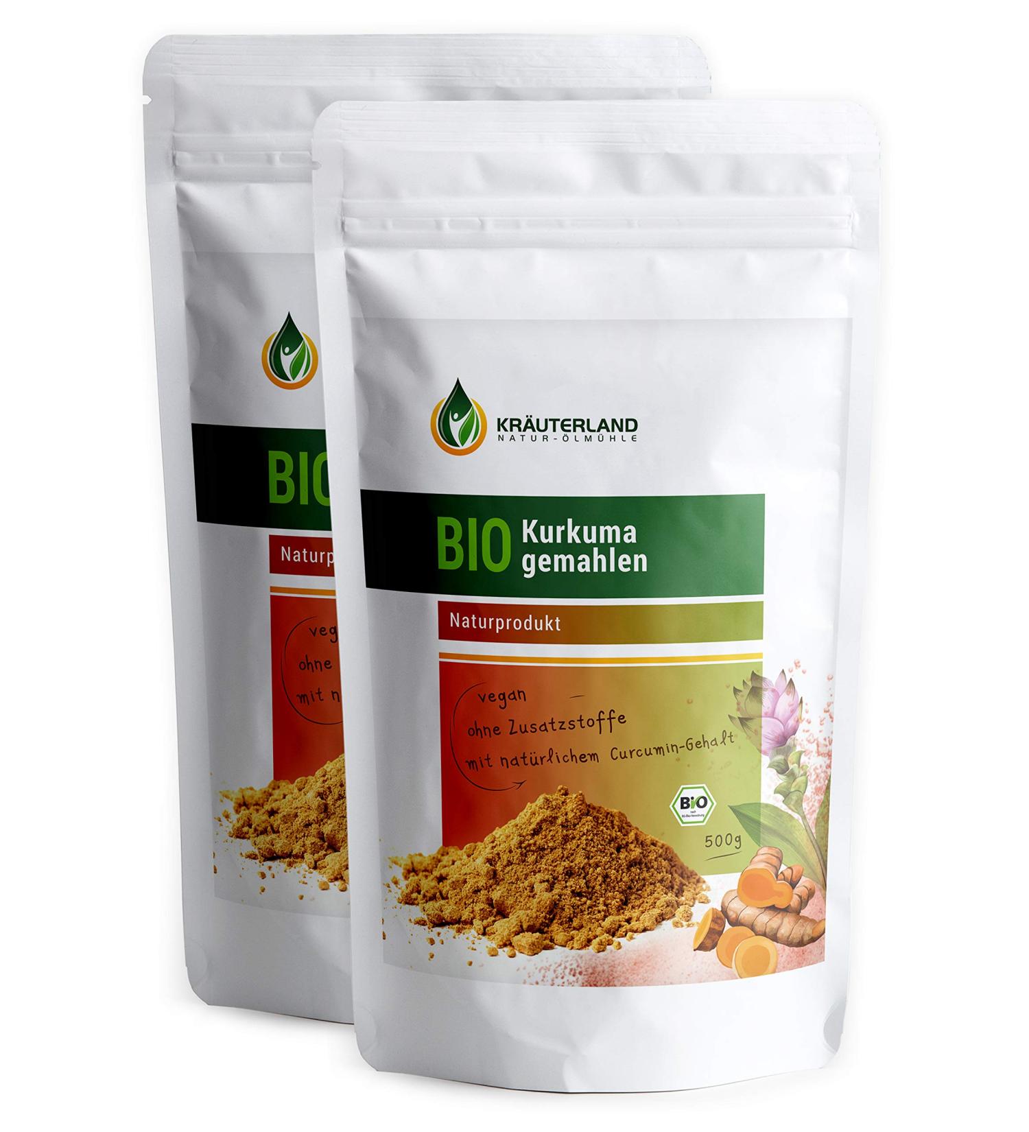 Buy Herbal Land Bio Turmeric Powder 100% Pure Curcumin - 500g & 1000g Perfect for Golden Milk Curcuma Latte & Turmeric Tea - International Shipping - Buy Online on GoSupps.com