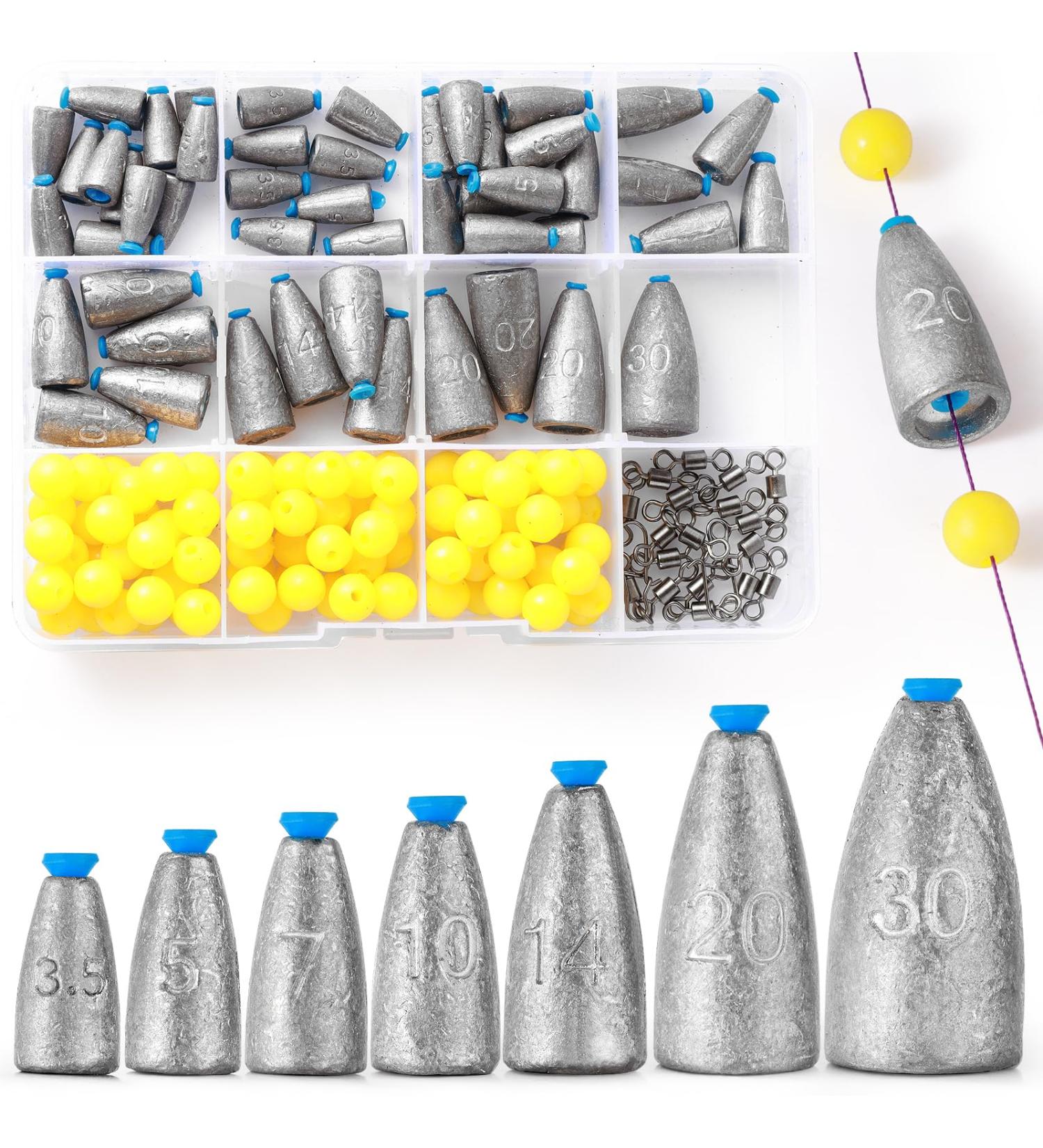 Vepepe 50-Piece Texas & Carolina Rig Set - 7 Sizes 0.12 to 1.06 OZ Fishing Weights Dropshot Lead 100 Grain Fish Beads & 20 Swivels - International Shipping Available - Buy Online on GoSupps.com