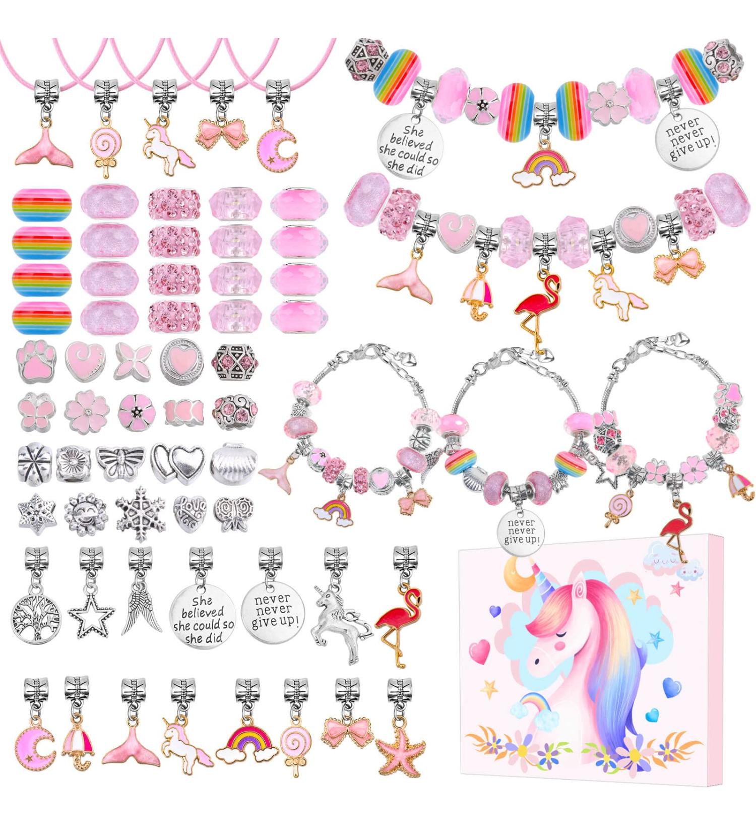Flasoo DIY Charm Bracelet Making Kit for Teen Girls - Unicorn Mermaid Pink Craft Gifts for Birthday & Holidays - Buy Online on GoSupps.com