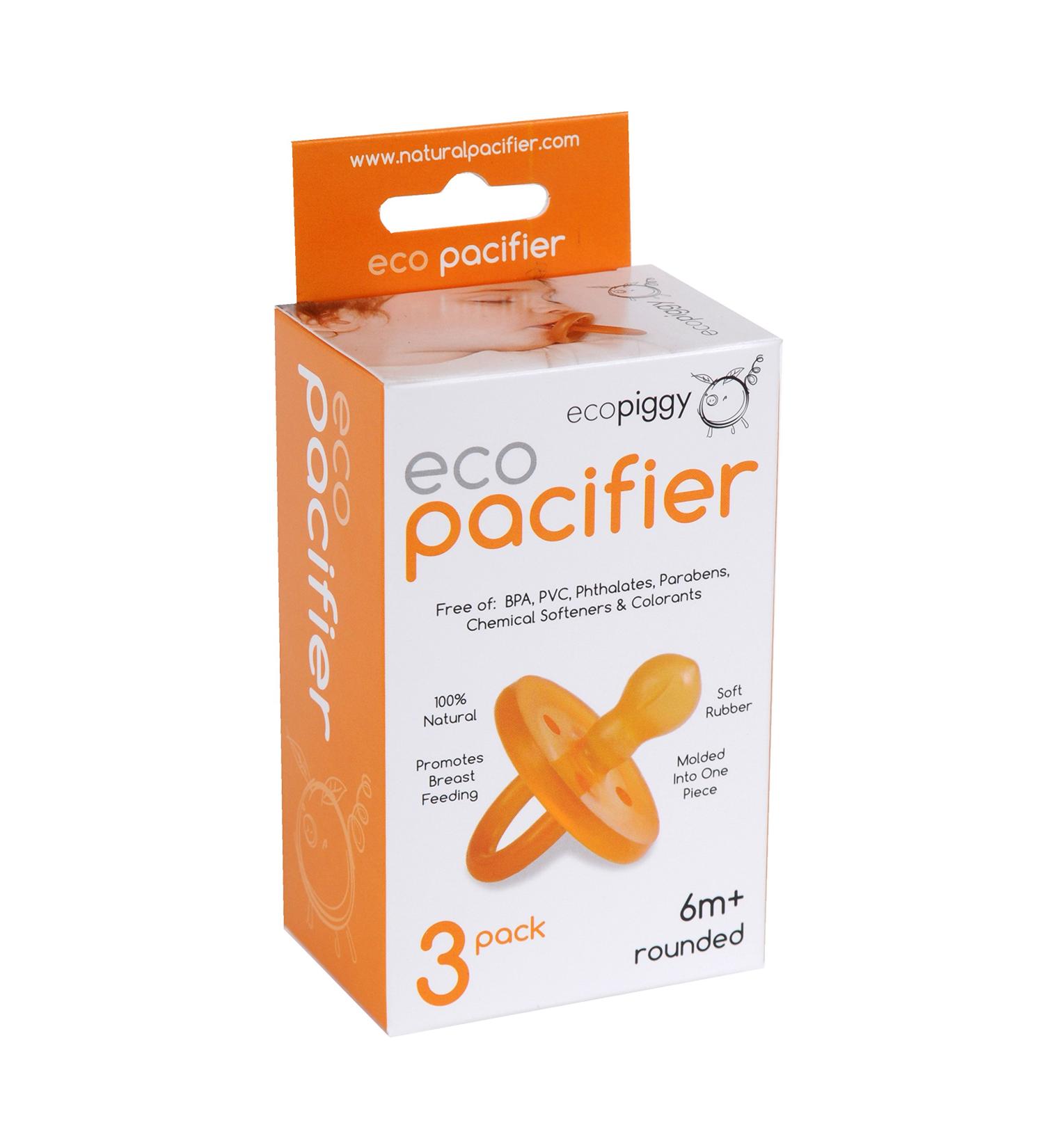 Ecopiggy Ecopacifier Natural Pacifier Rounded (3 Pack) - 6 Months+ | Eco-Friendly, BPA-Free - Buy Online on GoSupps.com