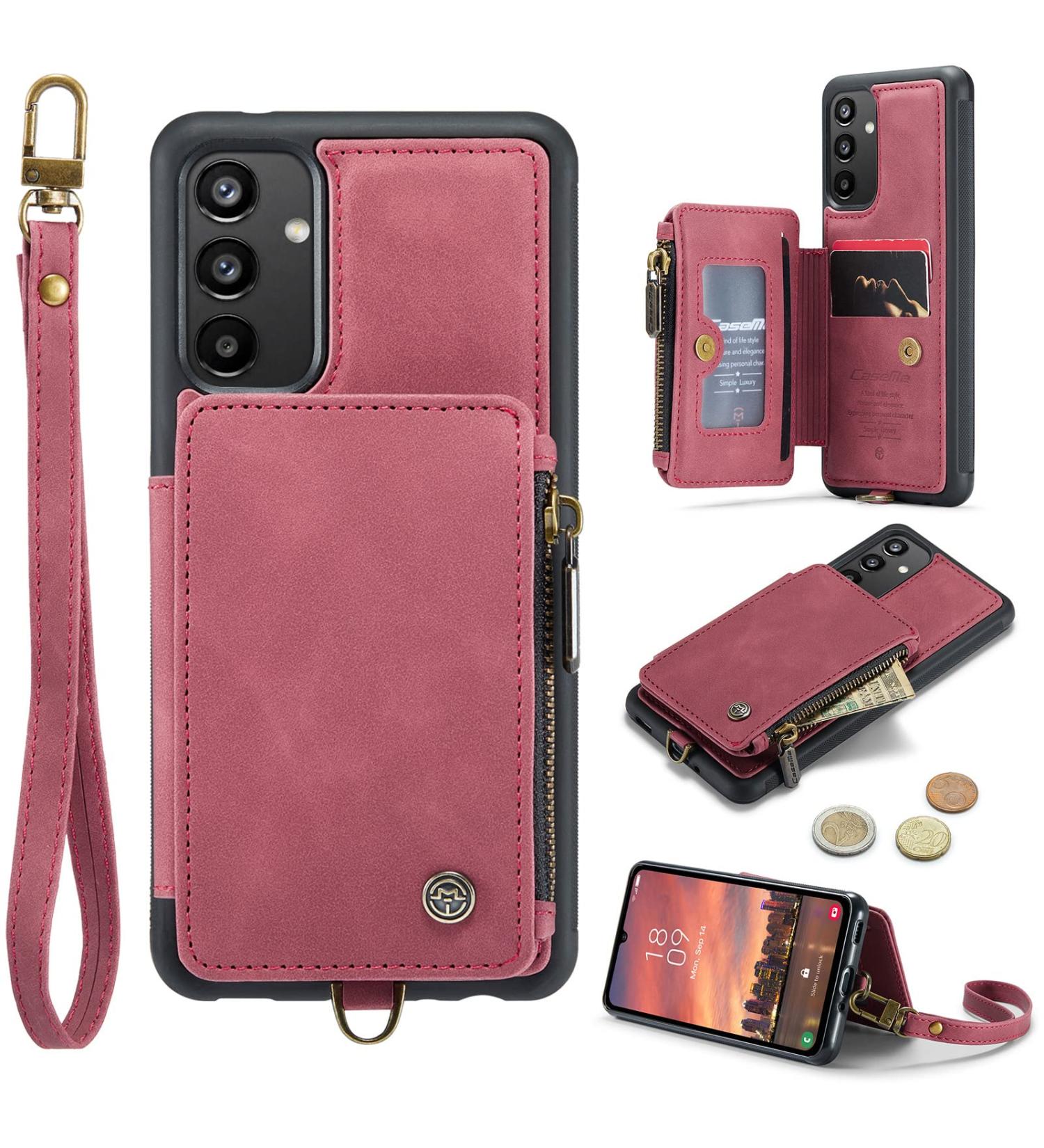 Buy Soonic Protective Cover for Samsung Galaxy A54 5G - Red Leather Magnetic Wallet with Card & Coin Compartments Folding Design & Straps - Buy Online on GoSupps.com