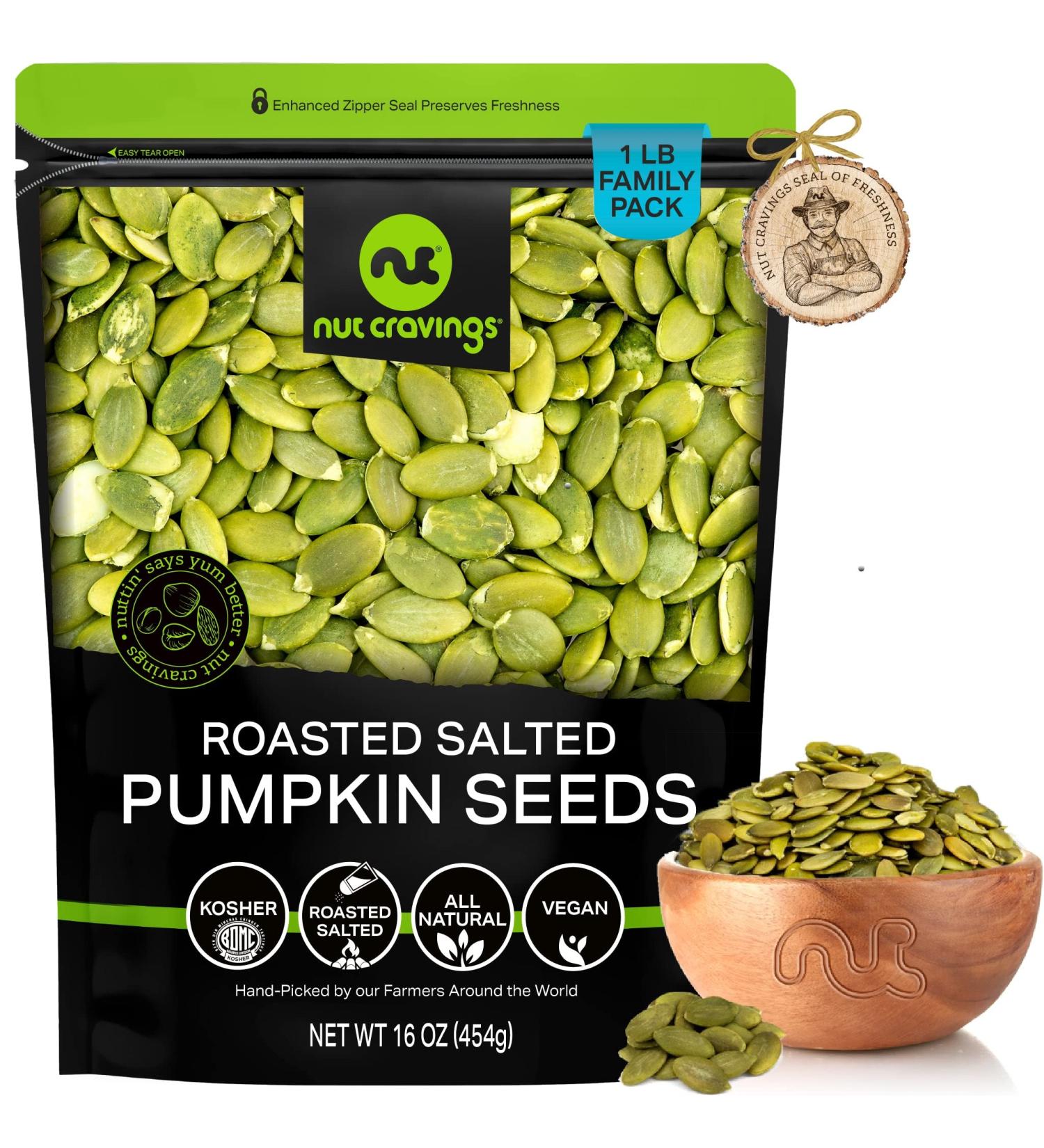 Roasted & Salted Pumpkin Seeds Pepitas - 16oz | Fresh Resealable Bag | Nut Snack - Healthy Protein Food | All Natural, Keto Friendly, Vegan, Kosher - Buy Online on GoSupps.com
