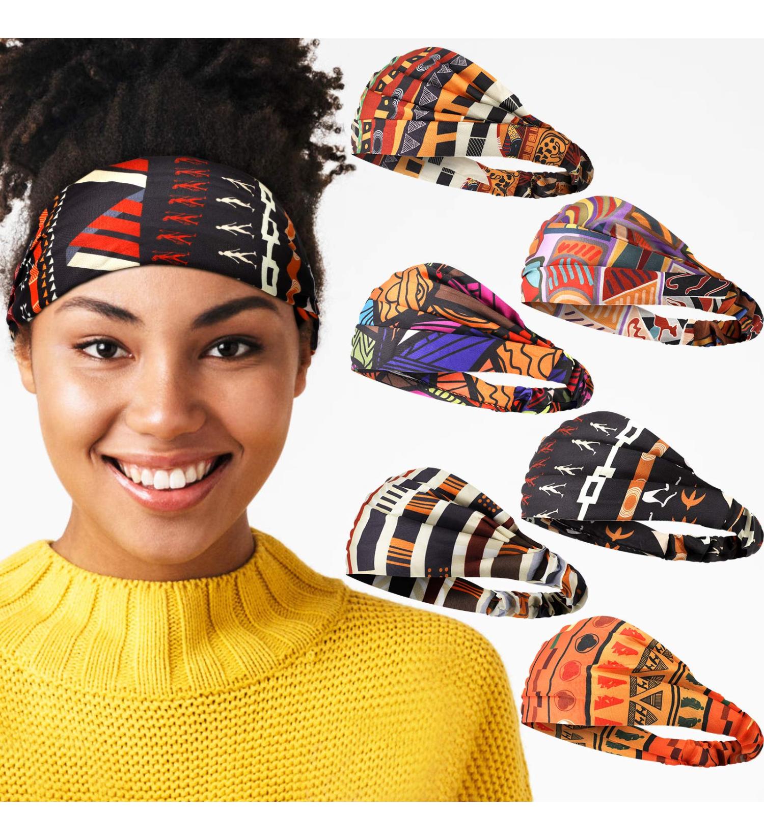 6-Piece African Boho Print Headbands for Women & Girls | Wide Elastic Turban Headwraps for Yoga & Sports - Buy Online on GoSupps.com