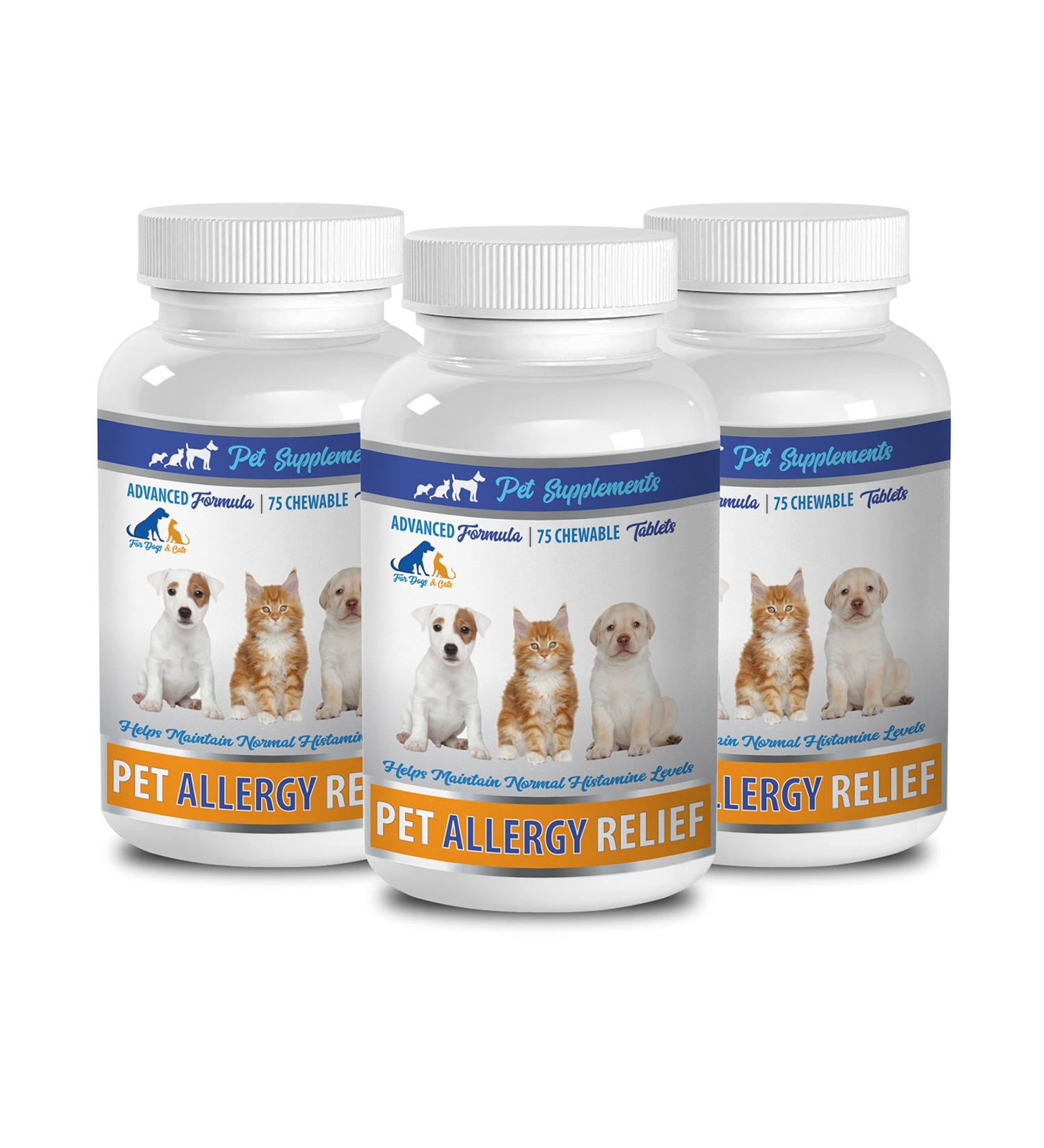 Cats Allergy Relief - Allergy Relief Pets - for Dogs and Cats - Amazing Formula - Chewy Tablets - cat - 3 Bottle (225 Chews) - Buy Online on GoSupps.com