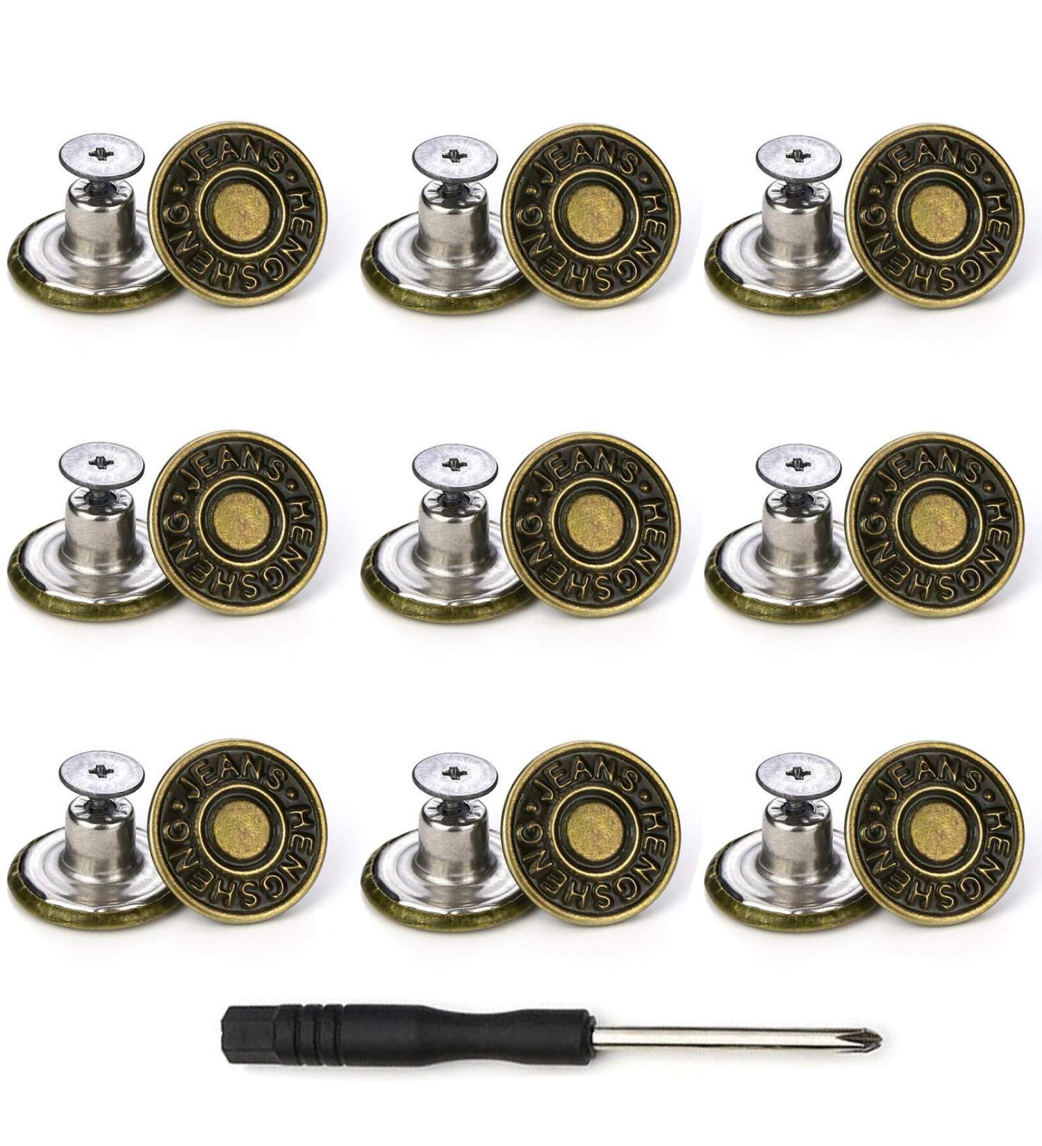 Instant Jeans Buttons Replacement Set | No Sew | 17MM Metallic | With Tool - Buy Online on GoSupps.com
