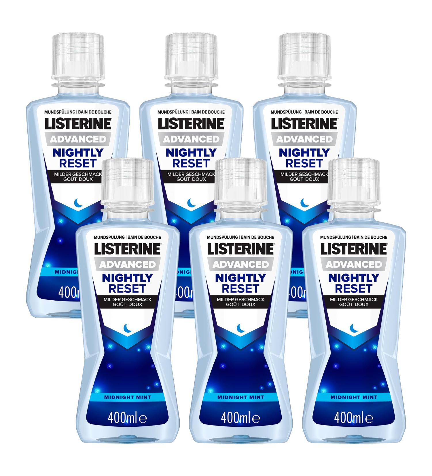 Listerine Advanced Nightly Reset Mild Taste Mouthwash (6 x 400 ml) | Remineralizes Enamel & Deep Cleans for Tooth Protection - Buy Online on GoSupps.com