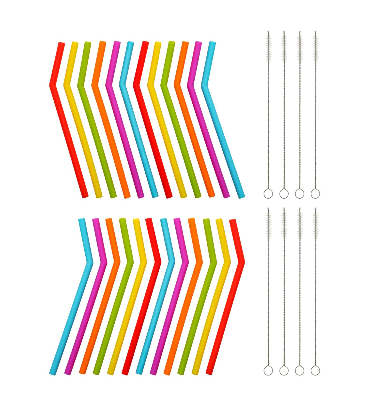 24 pcs Reusable Silicone Straws for Toddlers & Kids - Short Flexible Straws for 6-12 oz Tumblers - BPA Free & Eco-Friendly - Includes 8 Cleaning Brushes - Buy Online on GoSupps.com