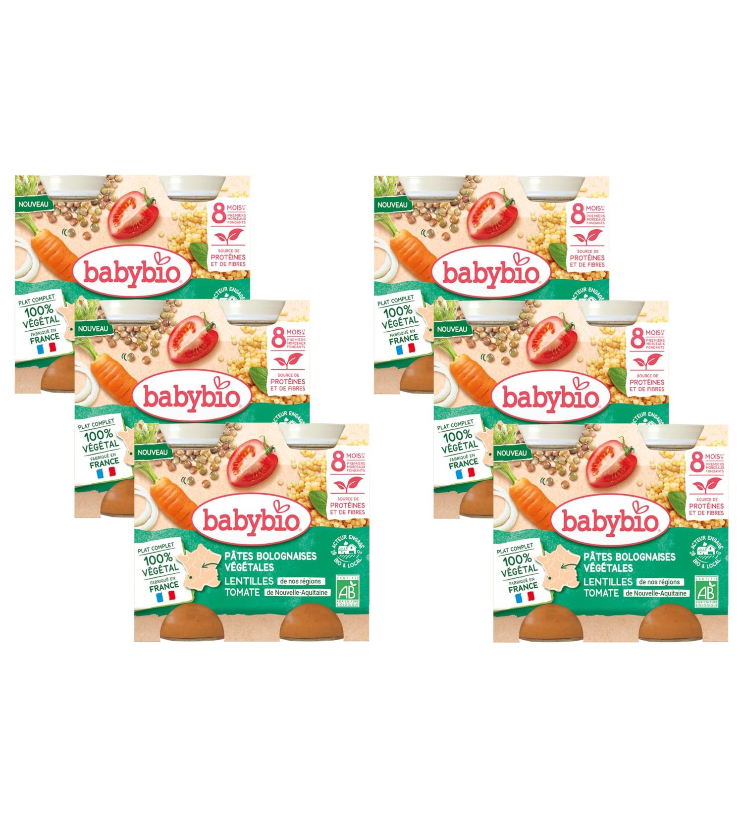 BABYBIO - Vegetable Bolognese pasta - Landes carrots Lentils from our regions Tomatoes of Nouvelle-Aquitaine - 8+ months - 2 x 200g - ORGANIC - Pack of 6 - Buy Online on GoSupps.com