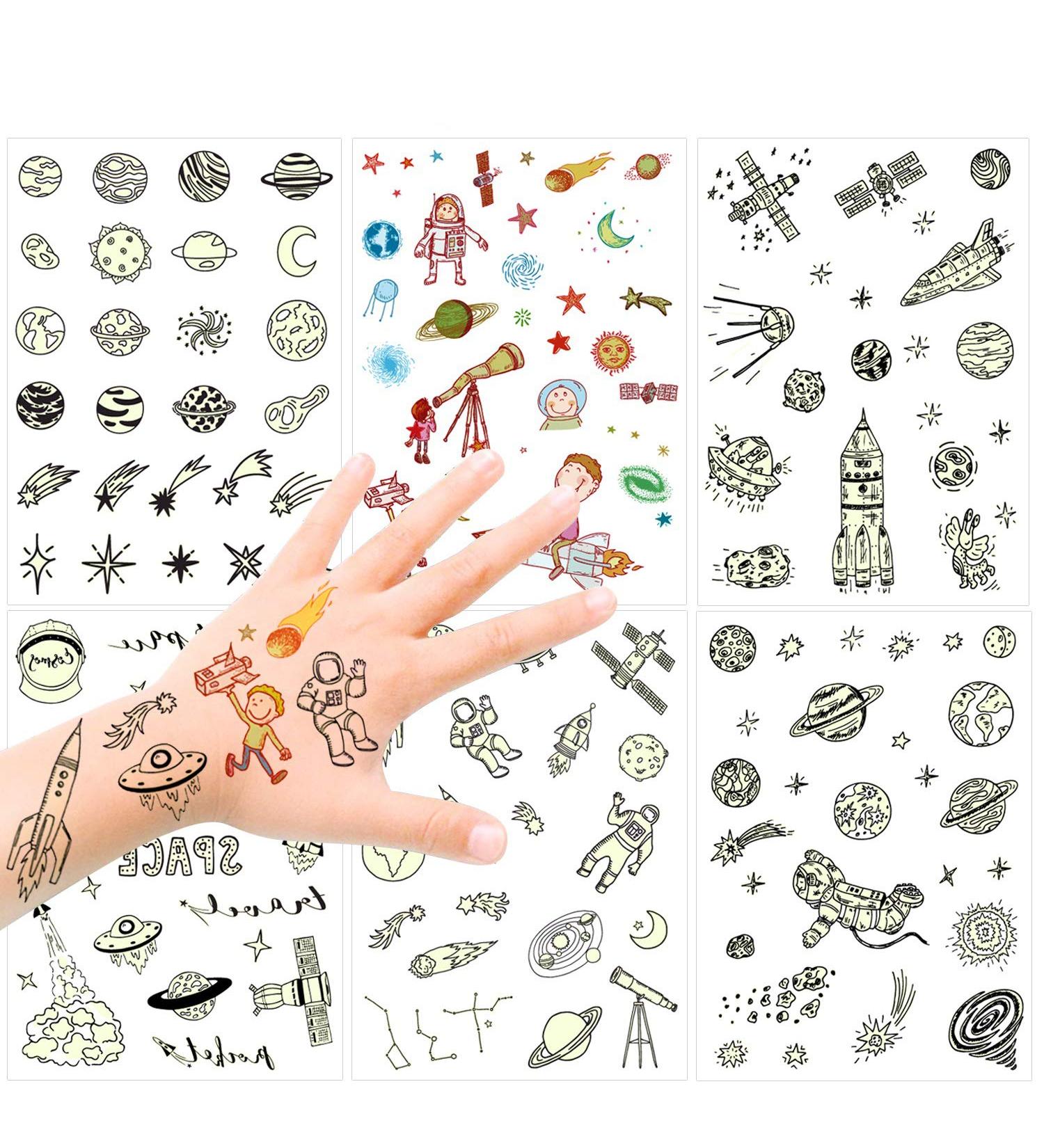 150PCS Glow in The Dark Space Tattoos for Kids - Konsait Luminous Solar System Universe Temporary Tattoos for Boys Girls - Birthday Party Favor - Buy Online on GoSupps.com