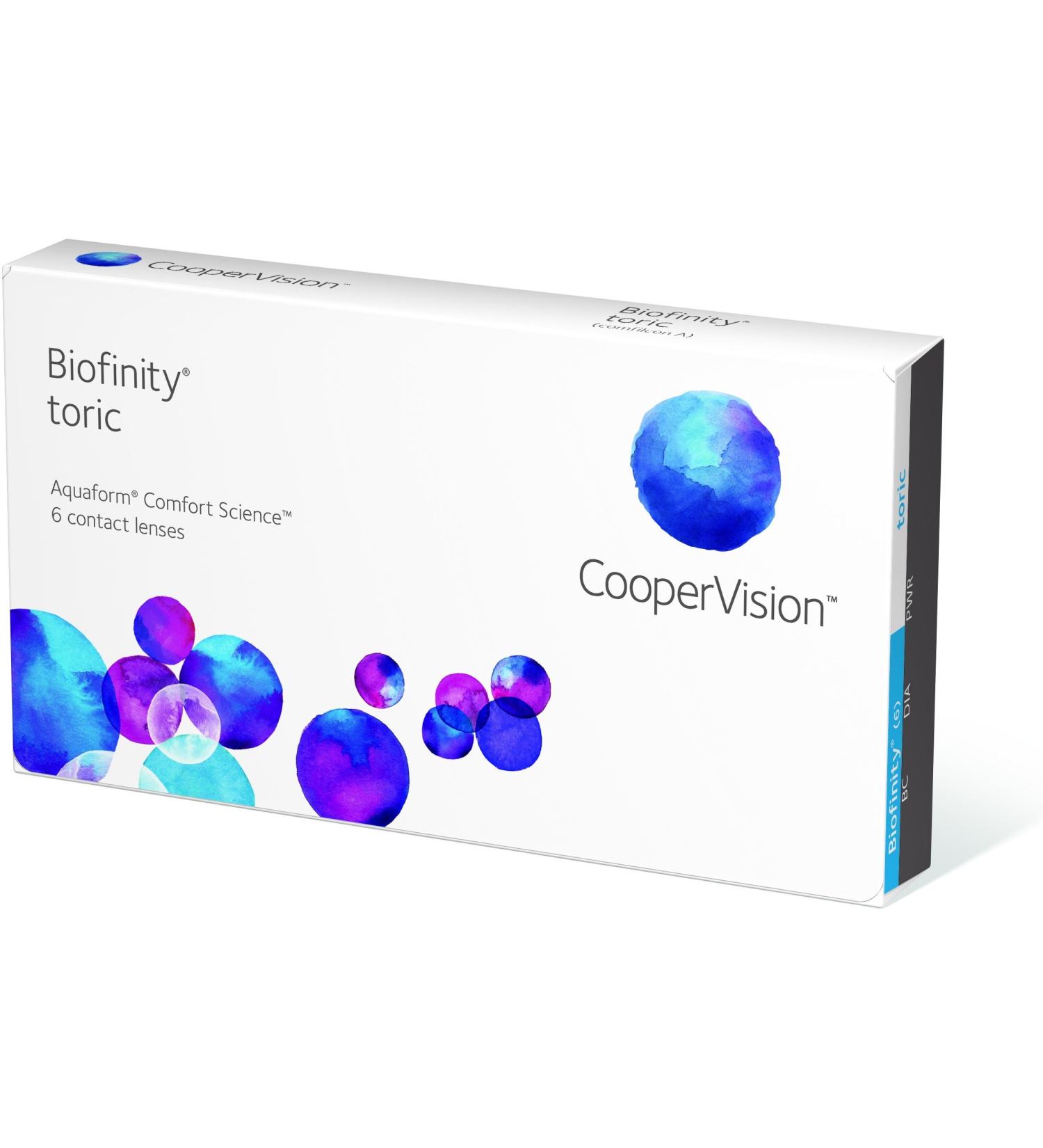 Biofinity Toric (3) monthly soft lenses/BC 8.7 mm/DIA 14.5 mm/CYL -1.25 / AXIS 10/0 diopters