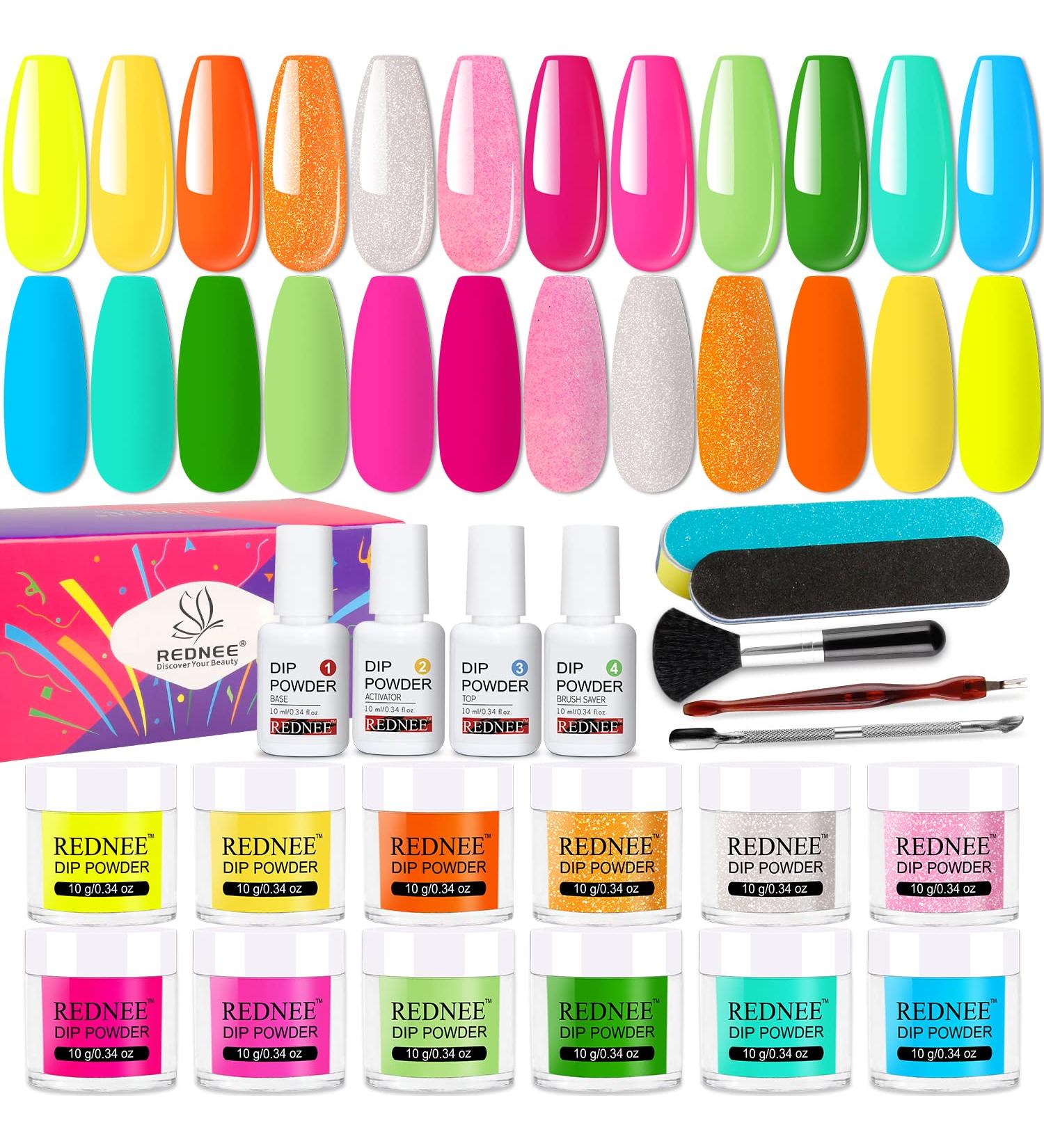 Rednee 21-Piece Neon Dip Powder Nail Kit Starter Set for Quick Dry Nail Art - Essential Dipping Powder Kit for Vibrant Designs (RE37) - Buy Online on GoSupps.com