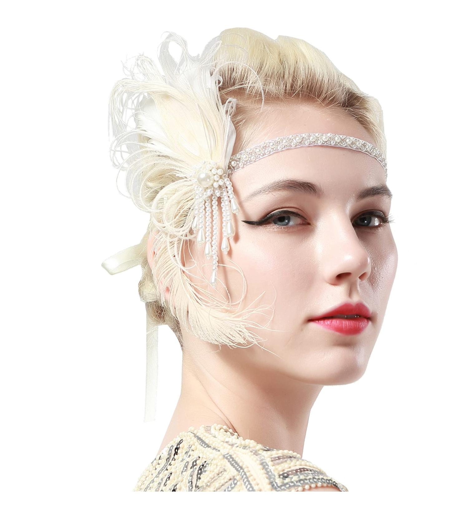 Babeyond 1920s Rhinestone & Pearl Headband - Flapper Charleston Hair Band for Great Gatsby & Carnival - Style 1 White - Buy Online on GoSupps.com