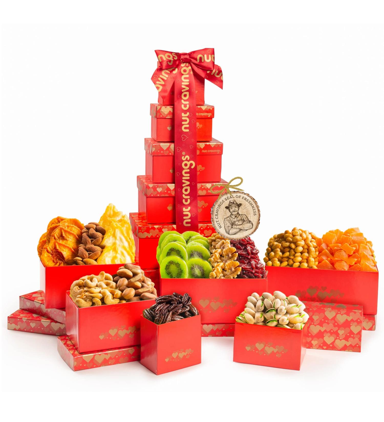 Dried Fruit & Nuts Gift Basket Red Tower + Ribbon (12 Assortments) Holiday Christmas Gourmet Bouquet Arrangement Platter  Birthday Care Package  Healthy Food Kosher Snack Box for Adults Men Women - Buy Online on GoSupps.com