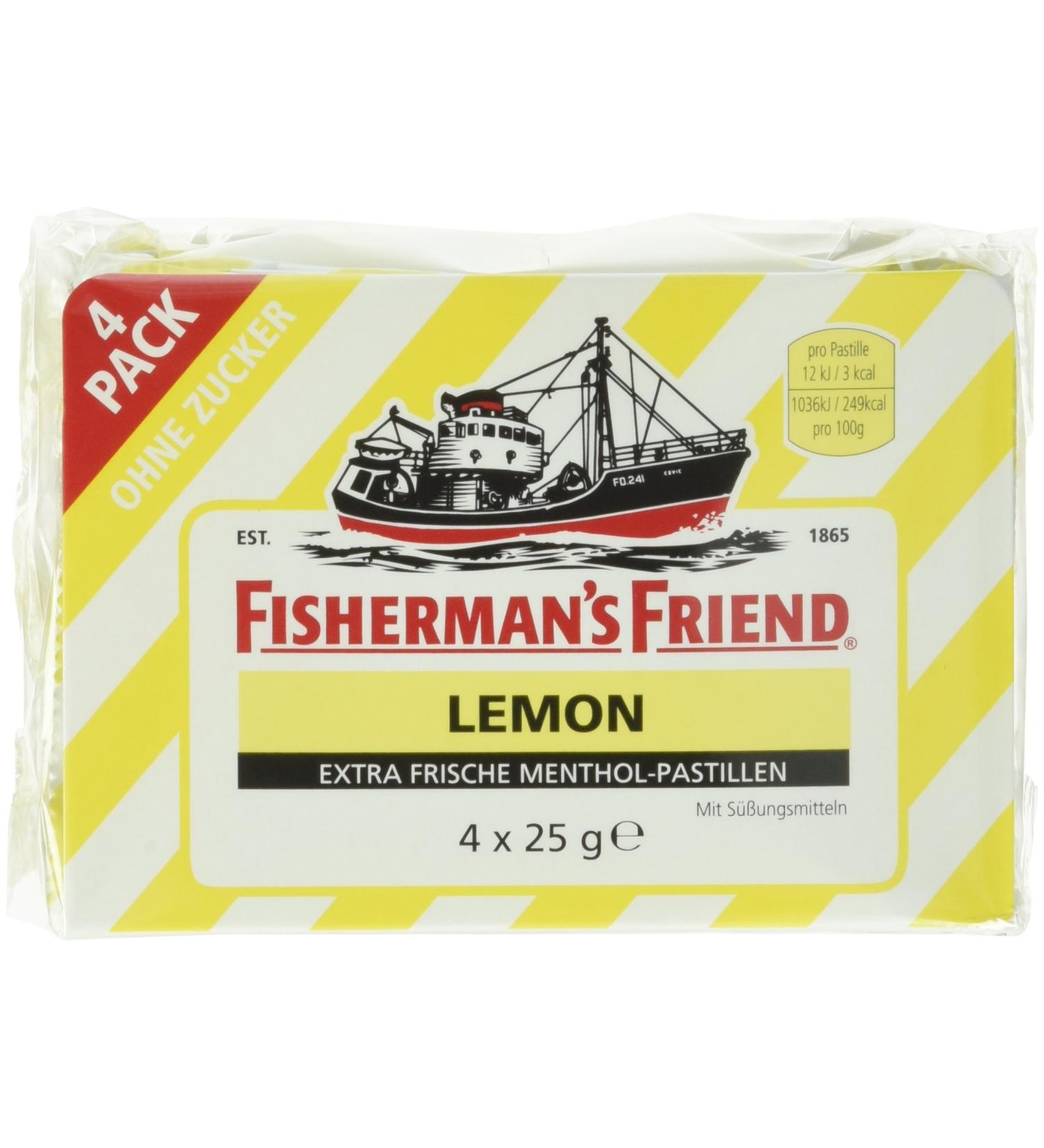 Fisherman's Friend Lemon Sugar-Free Cough Drops - Pack of 4 (4 x 25g) | International Shipping Available - Buy Online on GoSupps.com