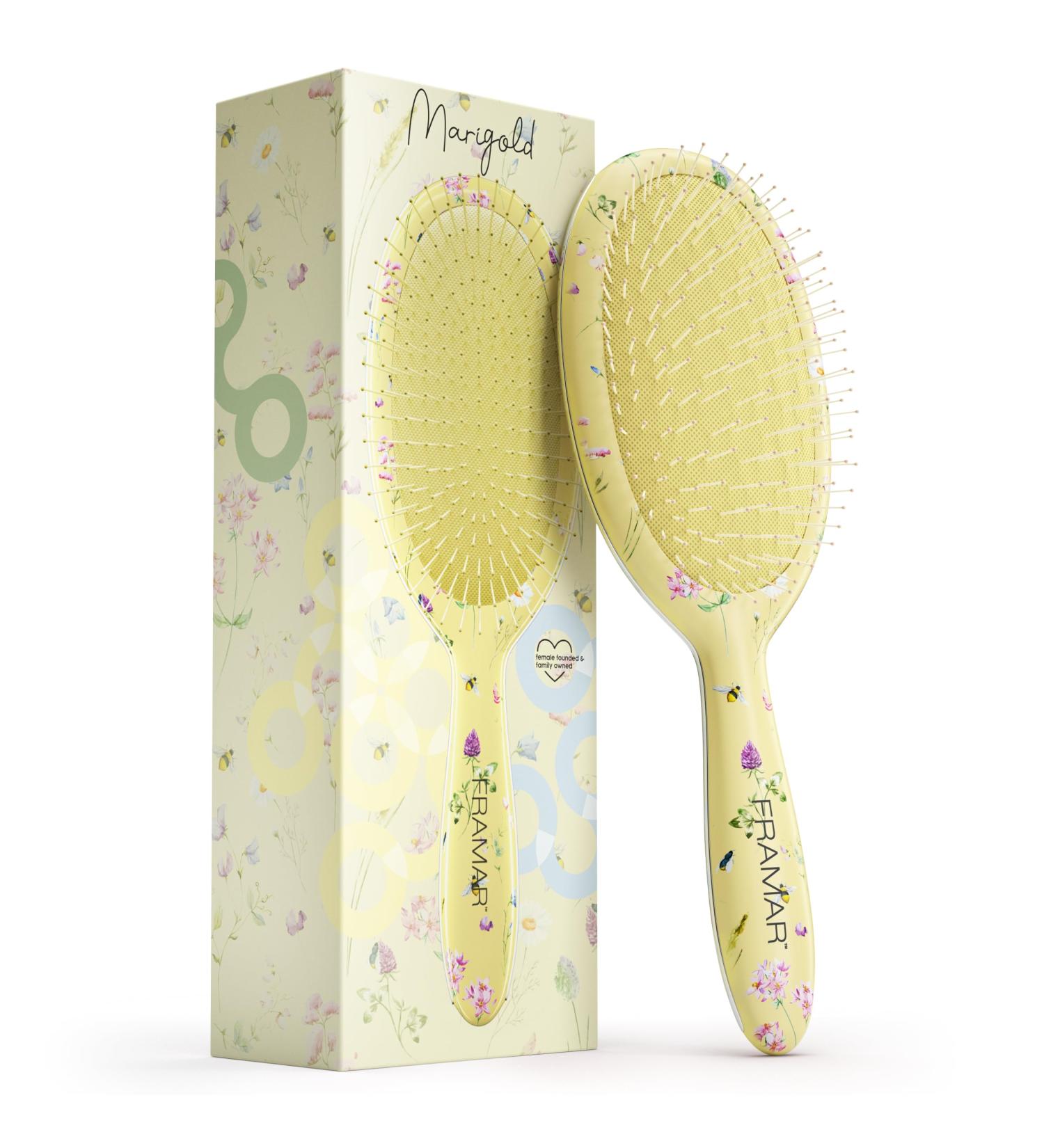 Framar No More Tangles Hairbrush - Detangle Hair Brush for Women, Men & Children - Wet Detangler for Curly Hair - Floral Yellow - Buy Online on GoSupps.com