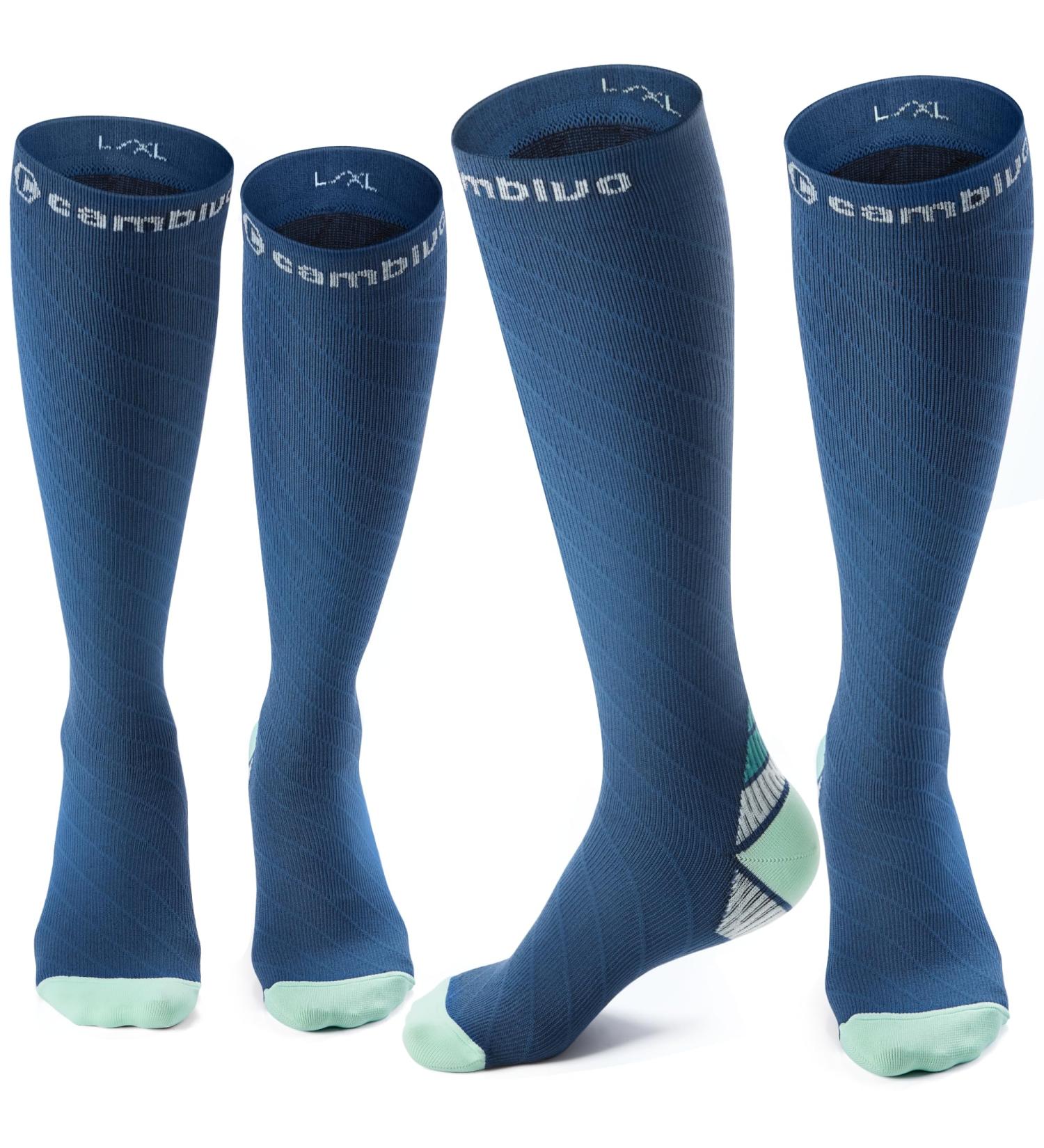 Cambivo Compression Stockings for Men & Women - 2 Pairs Support Socks for Running Sports Travel & Cycling - L-XL Blue & Green - Buy Online on GoSupps.com