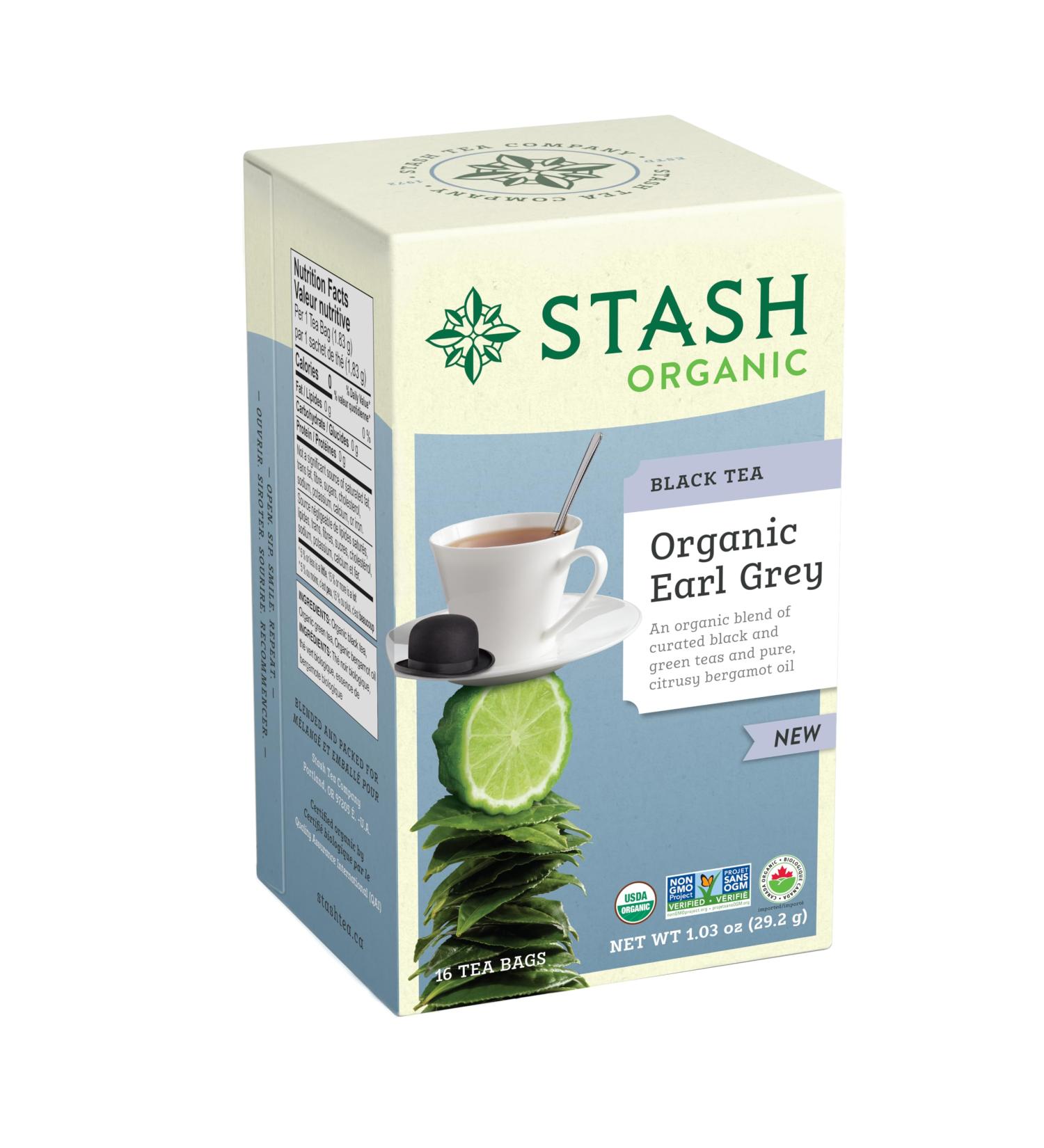 Stash Tea Organic Earl Grey Black Tea Caffeinated Non-GMO Project Verified Serve Hot or Iced 96 Tea Bags 16 count (6 pack) - Buy Online on GoSupps.com