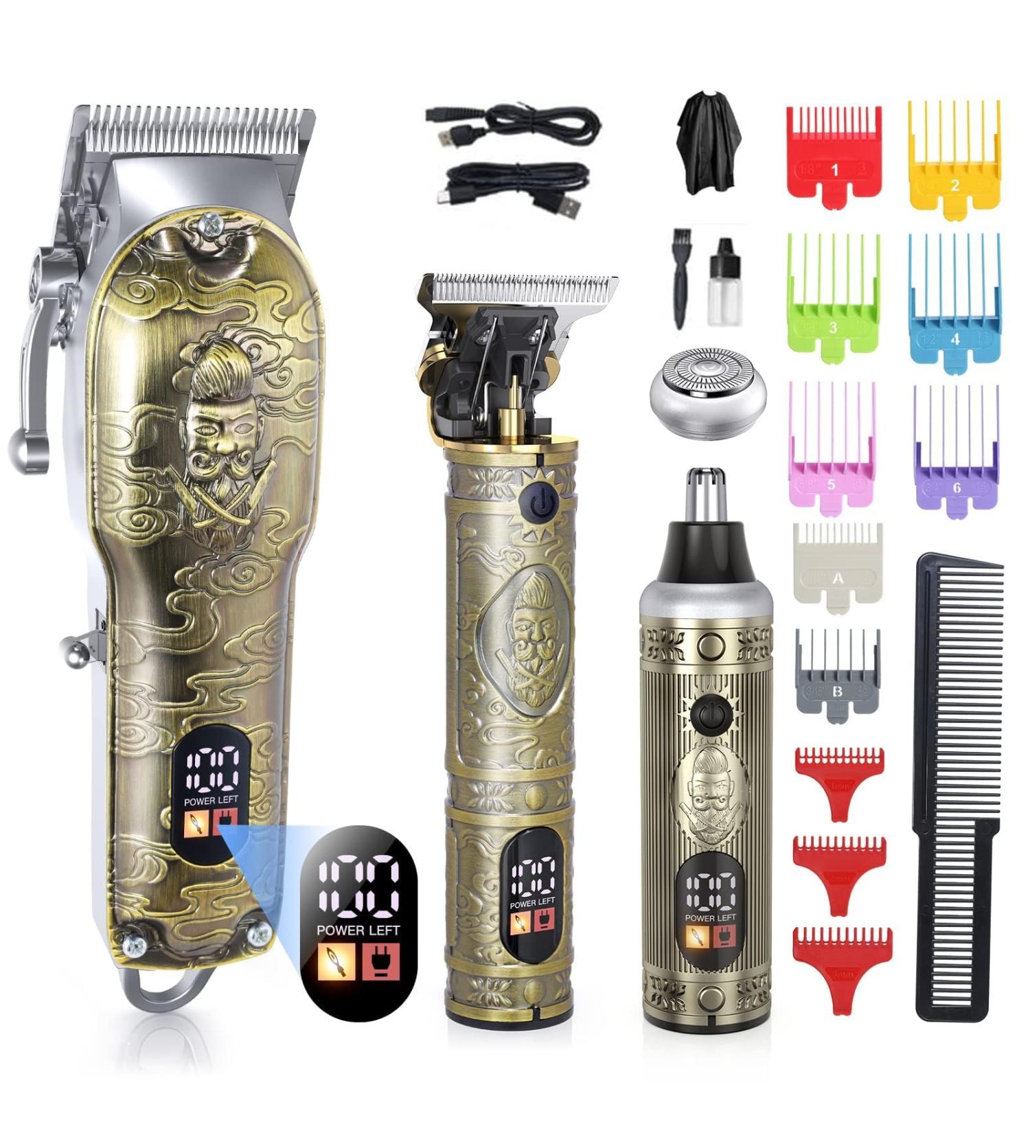 Bestauty Professional Hair Clippers Men T-Blade Trimmer Kit with LCD Display Cordless Barber Clipper for Hair Cutting Kit with 11 Limit Combs Hair Trimmer Beard Trimmer Nose Trimmer Rechargeable Gold - Buy Online on GoSupps.com