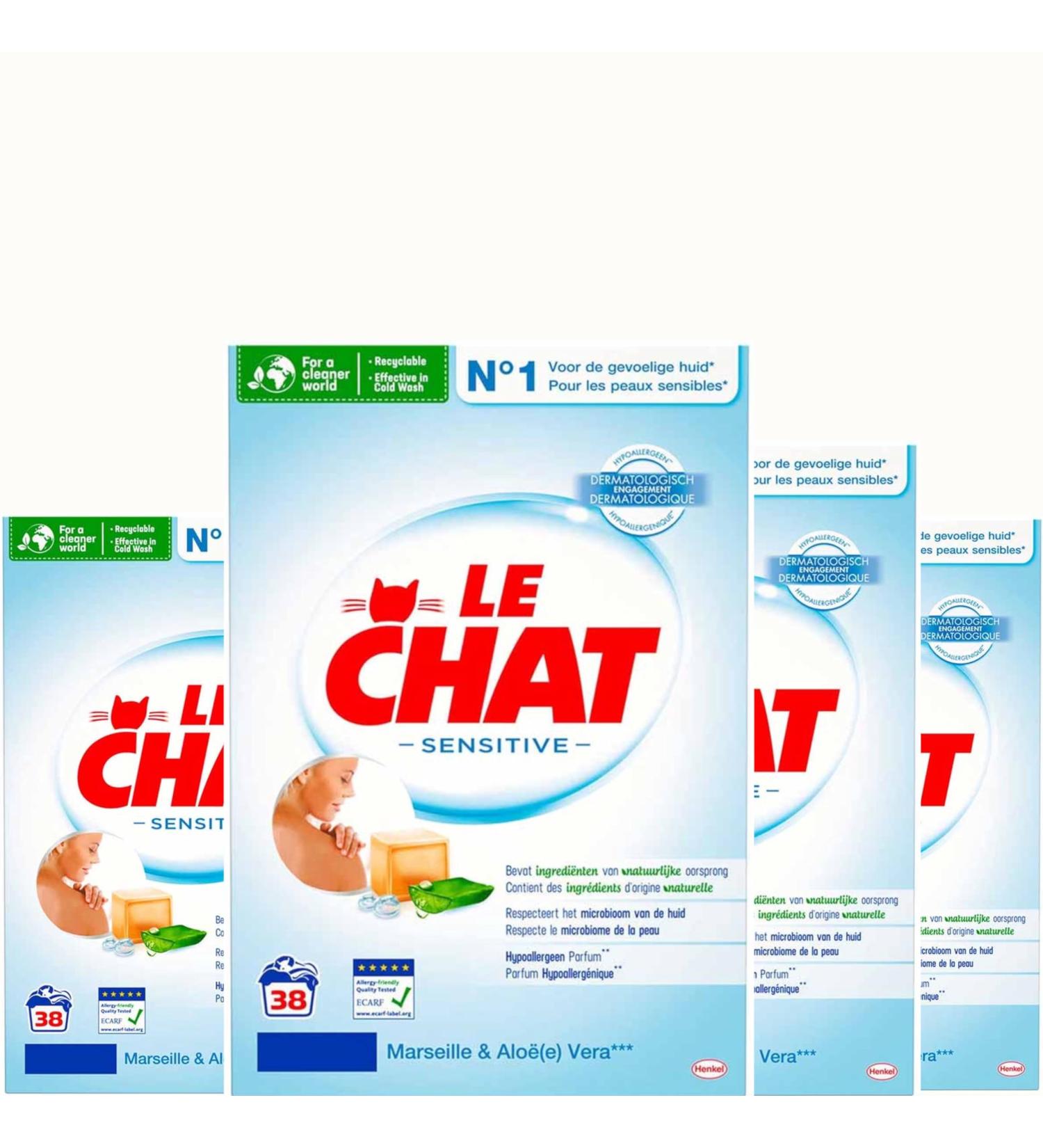 Le Chat Sensitive Washing Powder - Marseille and Aloe Vera - Economy Pack 4 x 38 washes - Buy Online on GoSupps.com