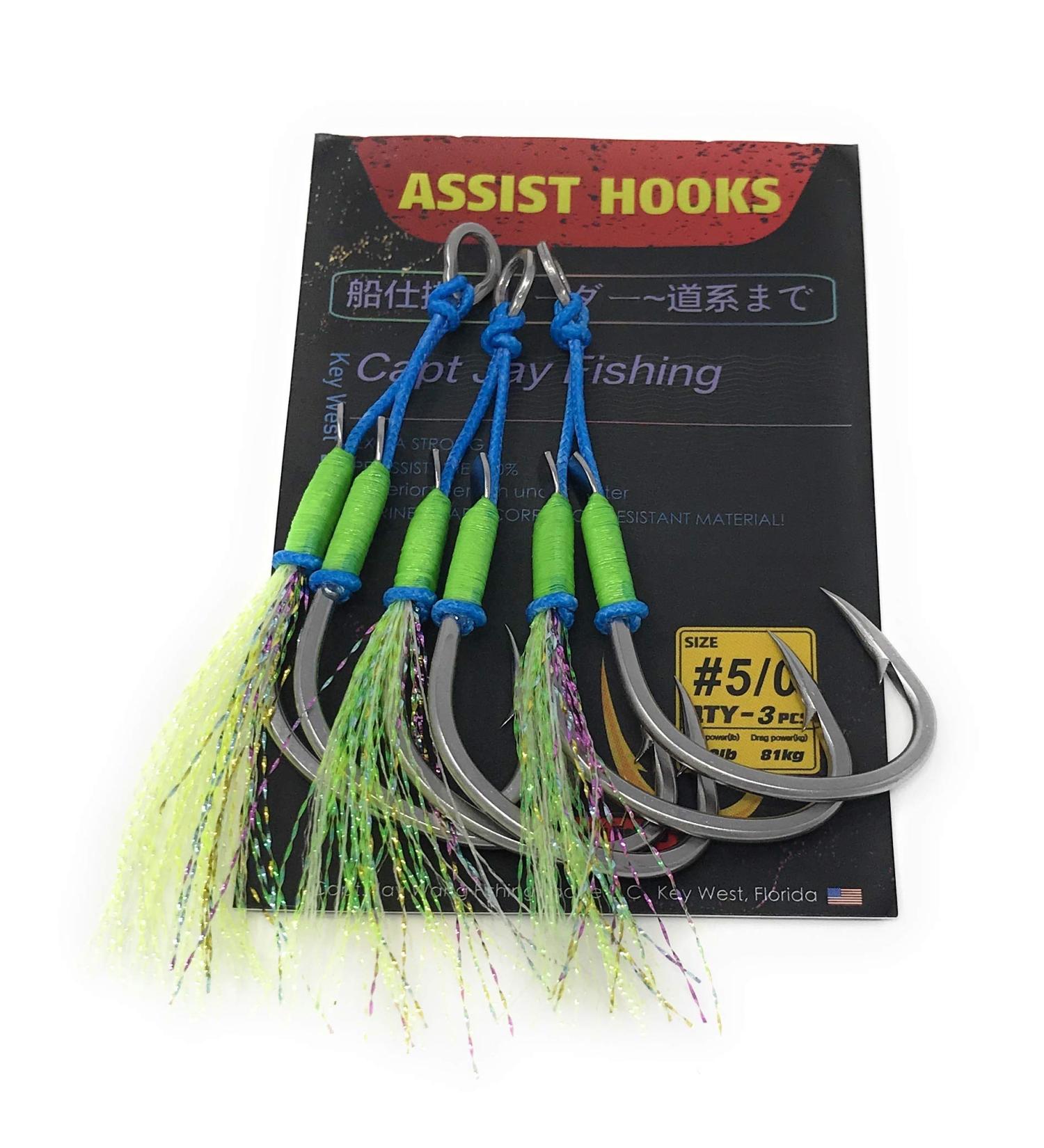 Capt Jay Fishing Assist Hooks - 3 pcs 5/0 Glow Green Jigging Hooks for Slow & Fast Jigs - Buy Online on GoSupps.com
