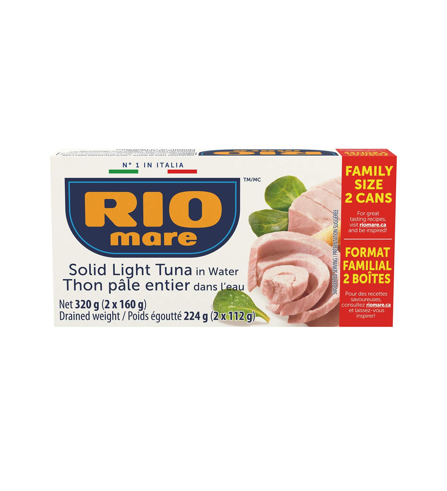 Rio Mare - Solid Light Tuna in Water - Canned Tuna in Water High in Protein Ready to Eat Snack - 160g (2 Cans) 320 g (Pack of 1) - Buy Online on GoSupps.com