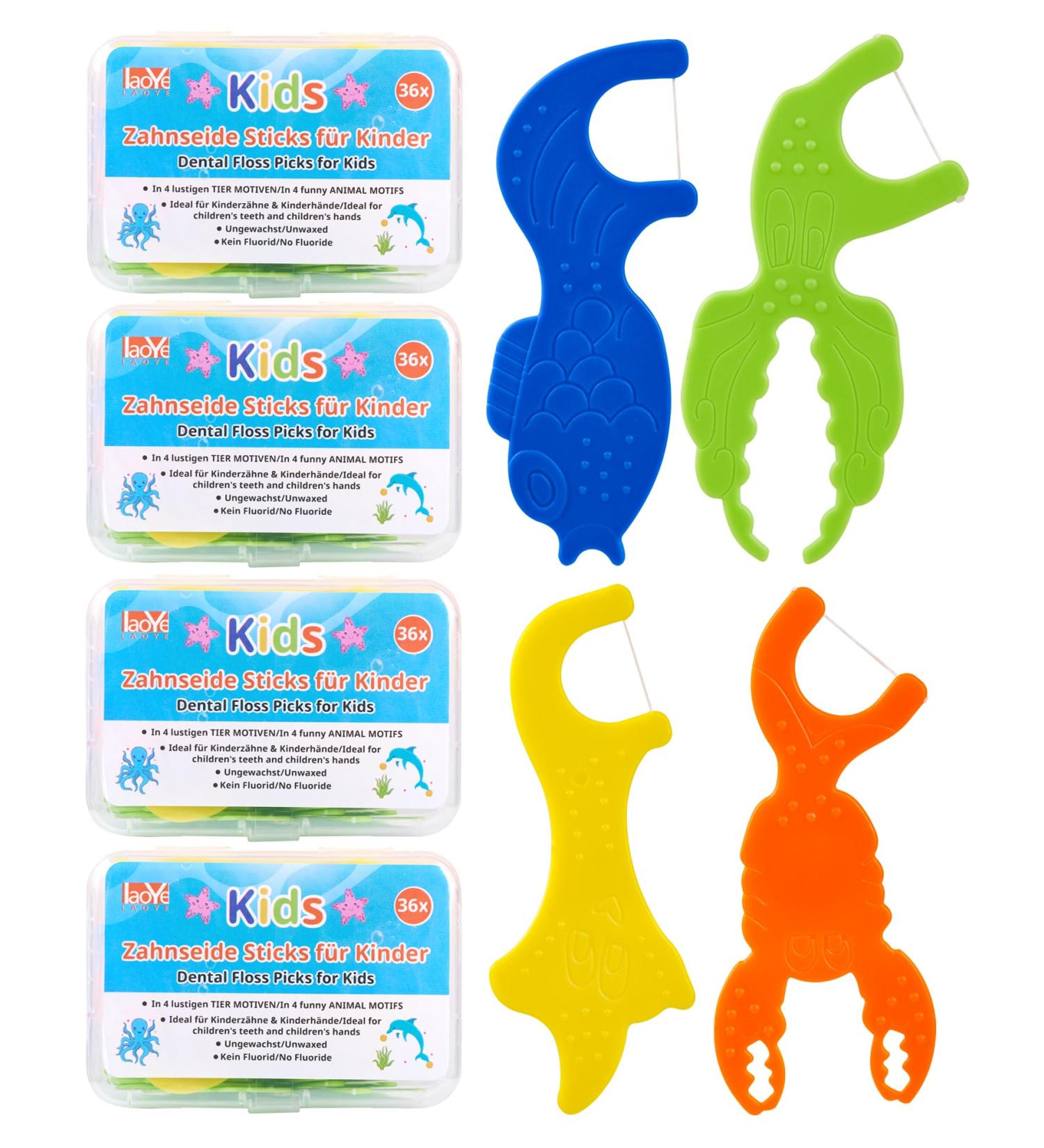 Buy Laoye Children's Dental Floss Sticks - 144 Pieces in 4 Colorful Animal Shapes for Narrow Interdental Spaces - Kid-Friendly Dental Care - Buy Online on GoSupps.com