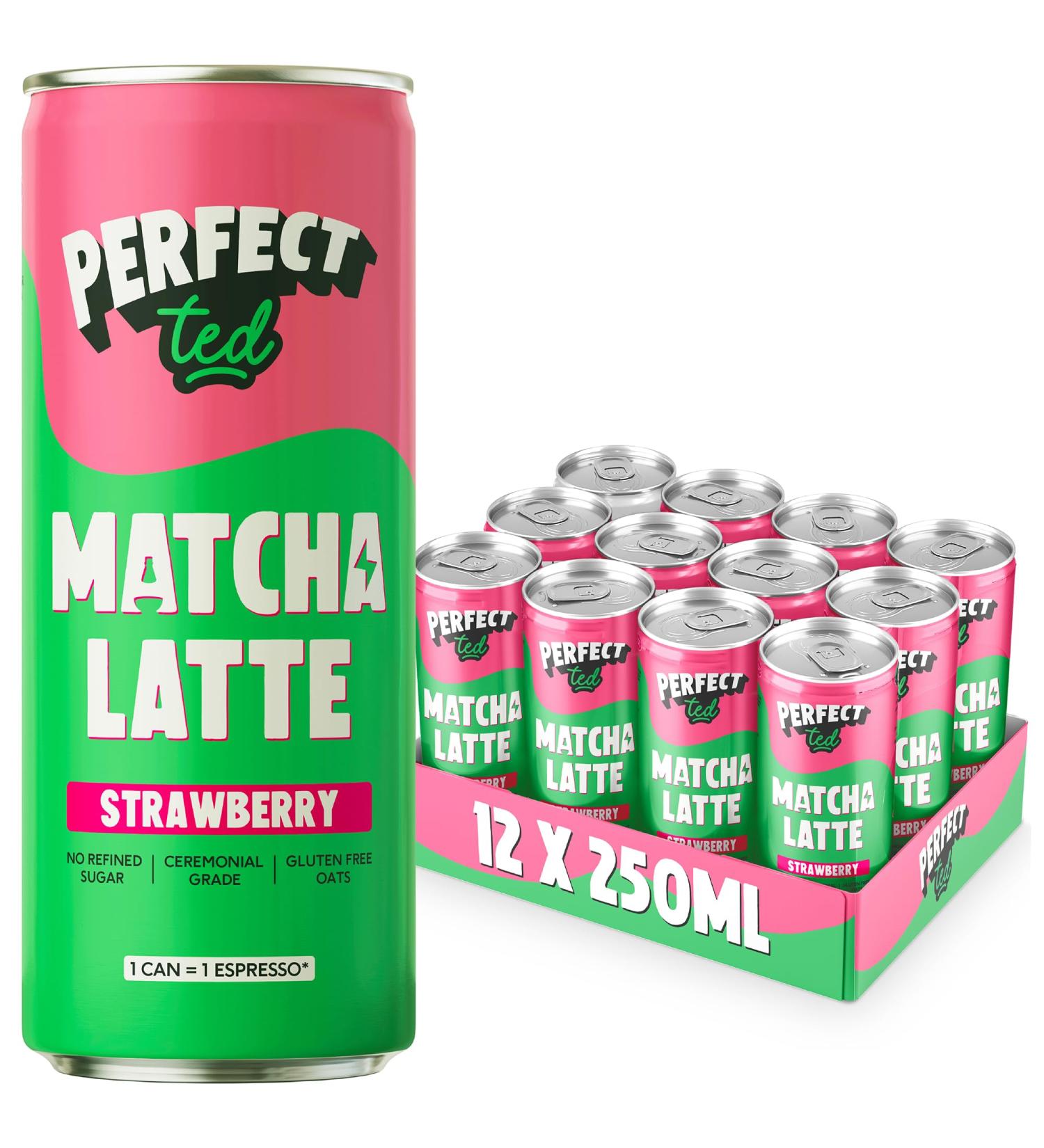 PerfectTed Matcha Latte (Pr t- -Boire) Matcha Japonais de Qualit C r moniale 12 Canettes de 250 ml Pr t- -Boire avec Avoine Sans Gluten | Sans Produits Laitiers (Fraise) - Buy Online on GoSupps.com