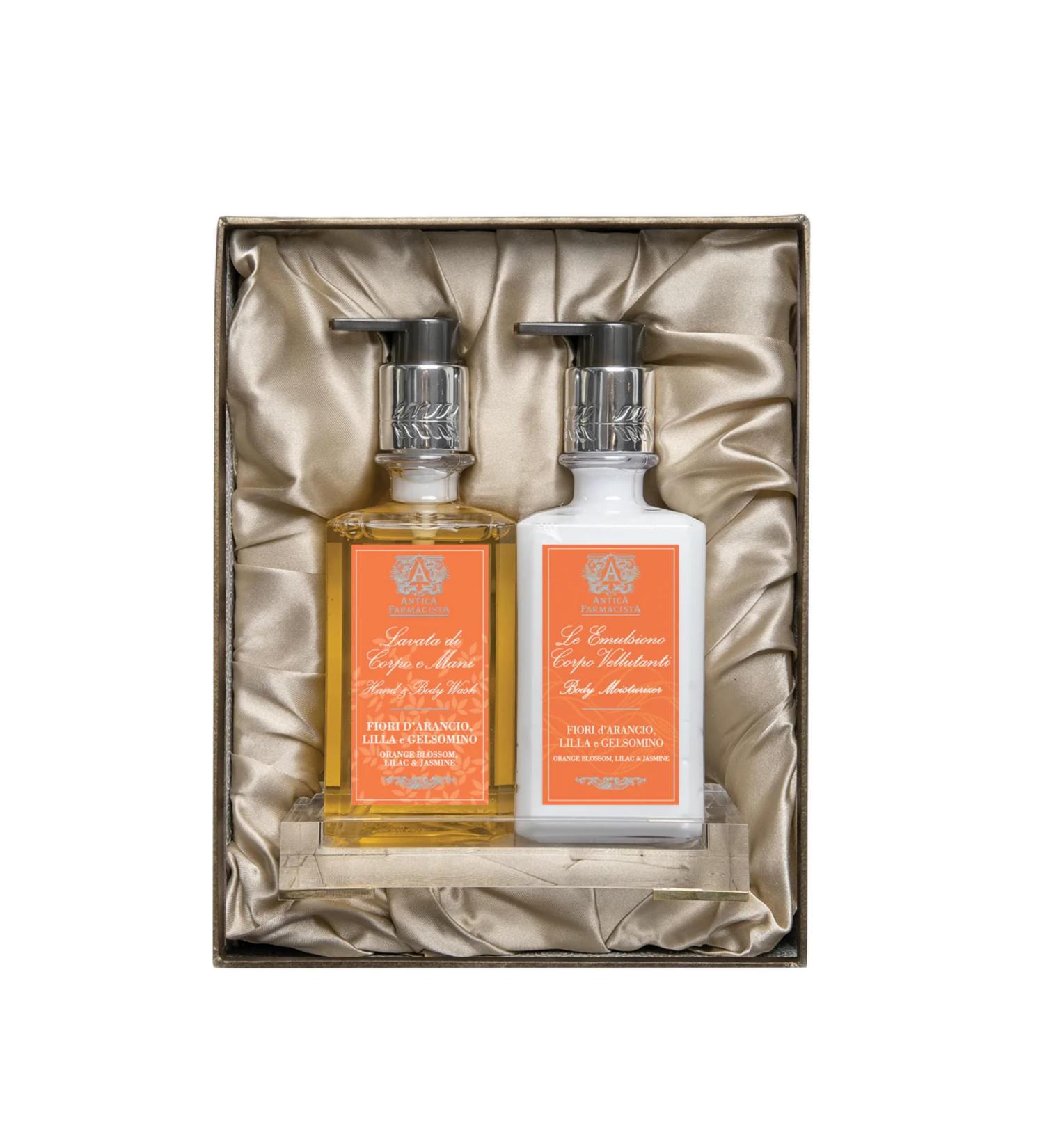 Antica Farmacista Gift Set: Hand/Body Wash Body Moisturizer & Tray - Orange Blossom Lilac & Jasmine | Luxury Bath Essentials - Buy Online on GoSupps.com