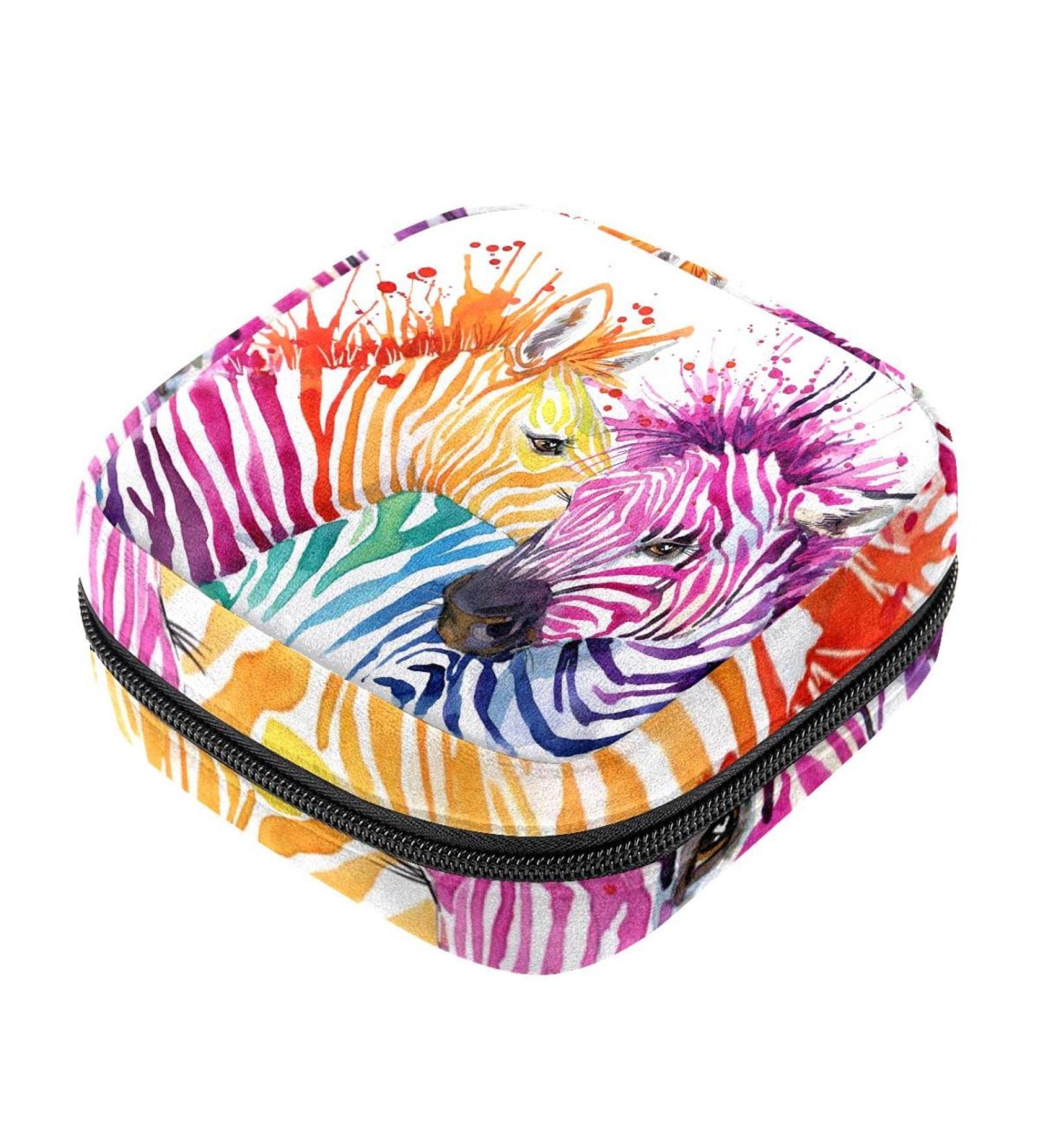 Funny Rainbow Zebra Napkin Storage Bag for Women | Portable Menstruation & First Period Solutions | Stylish Storage for Bandages & Towels - Buy Online on GoSupps.com