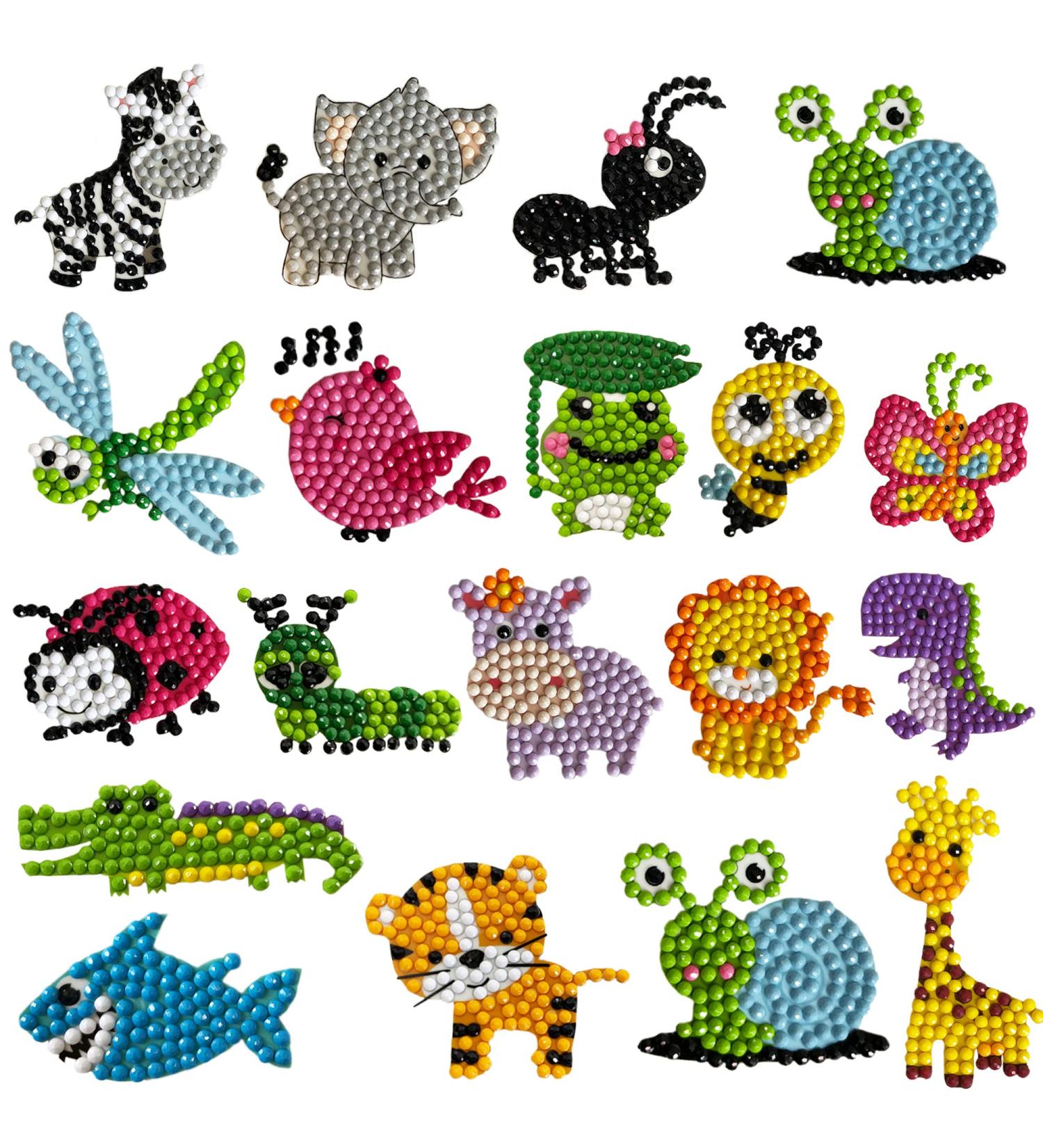 Sinceroduct 5D Diamond Painting Stickers Kits for Kids - DIY Cartoon Diamond Painting by Numbers - 18Pcs Cute Insect and Animal Designs - Arts and Crafts Stick Paint with Diamonds - Buy Online on GoSupps.com