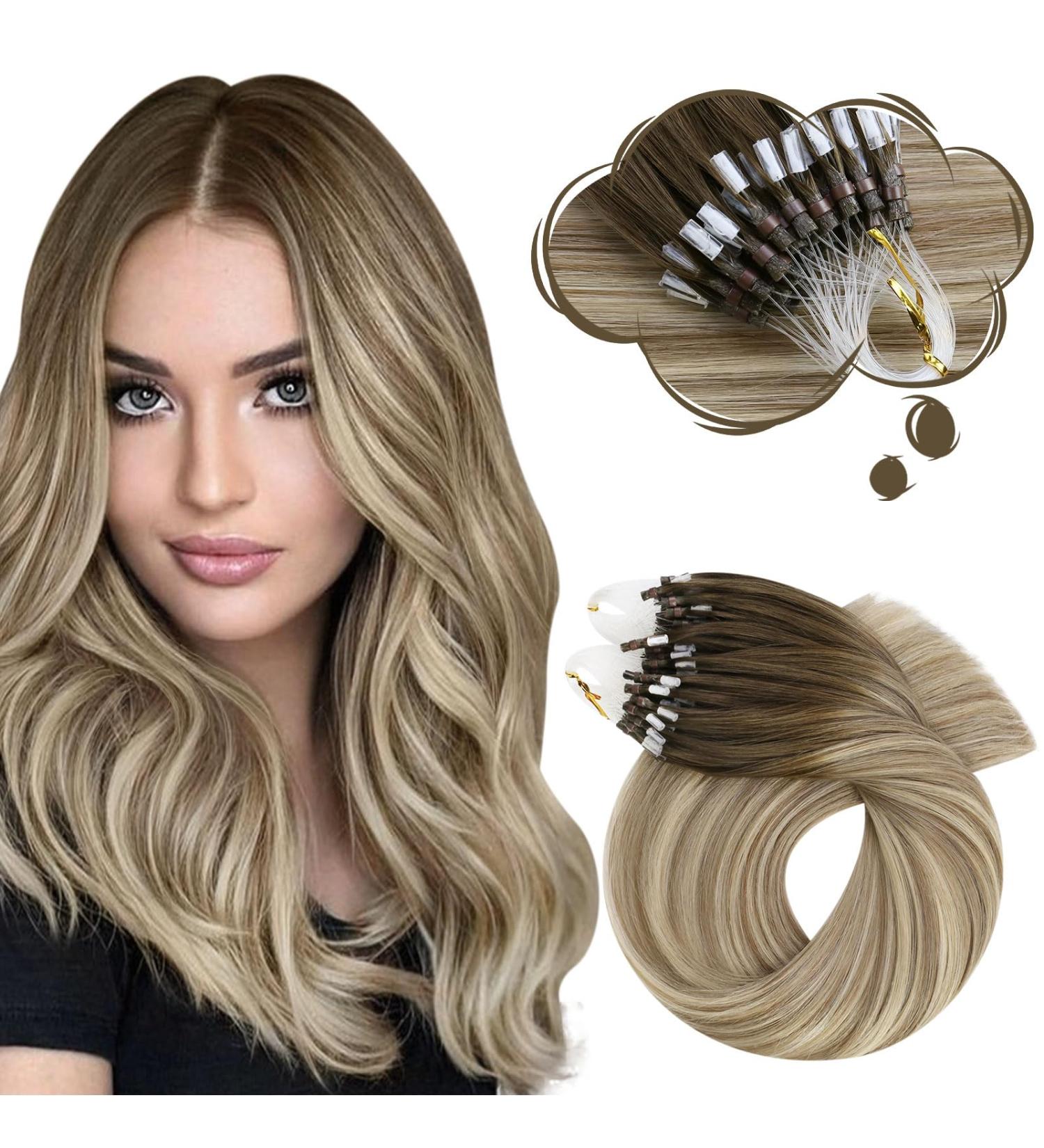Buy Moresoo Microring Extensions - Real Hair Ombre 50cm 50g 50 Pieces - Dark Brown to Light Brown with Blonde - Remy Micro Loop Extensions - Buy Online on GoSupps.com