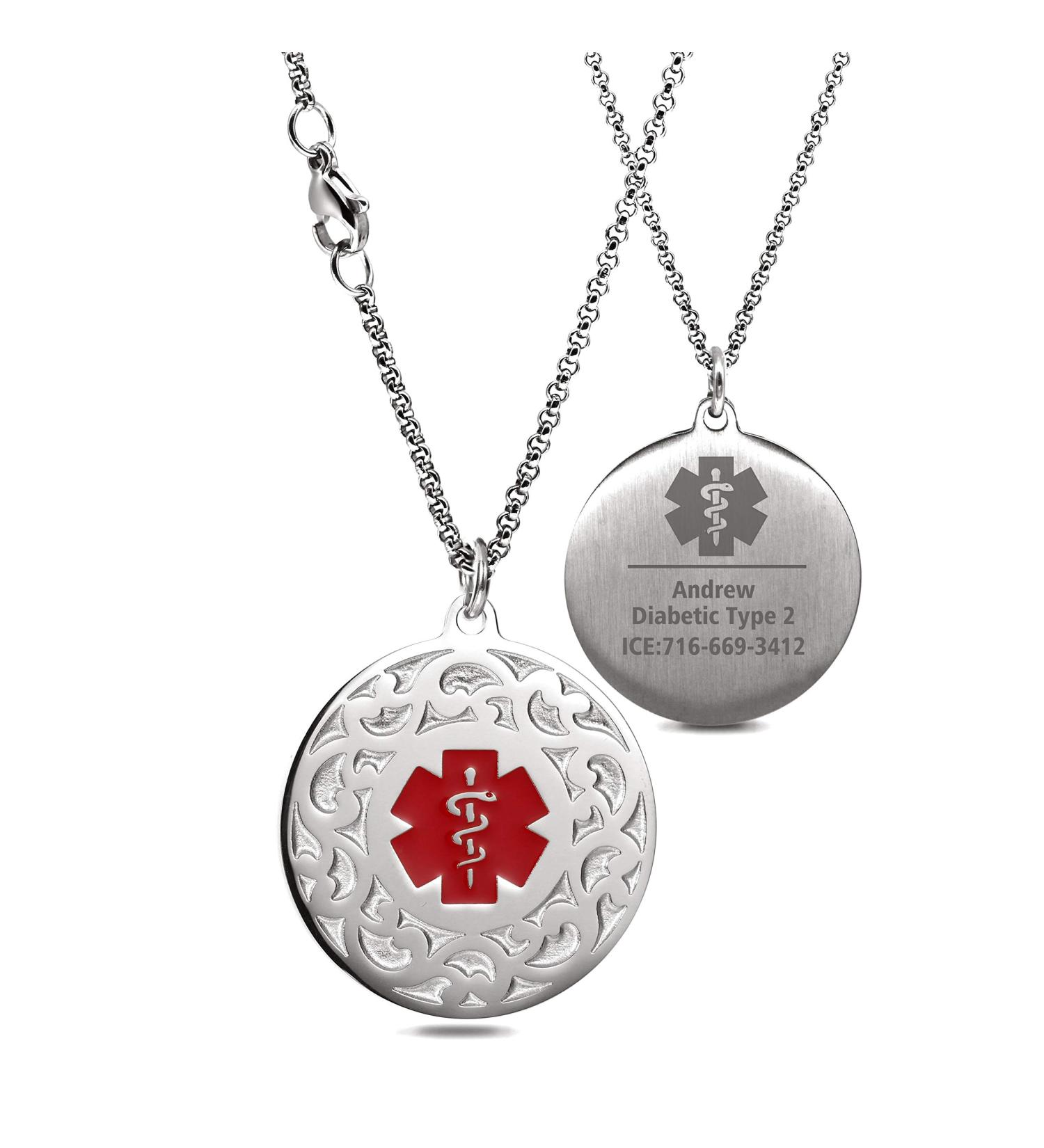 Custom Medical Alert Necklace for Women | Free Engraving Personalized Jewelry - Stainless Steel Emergency ID in Silver/Rose Gold - Buy Online on GoSupps.com