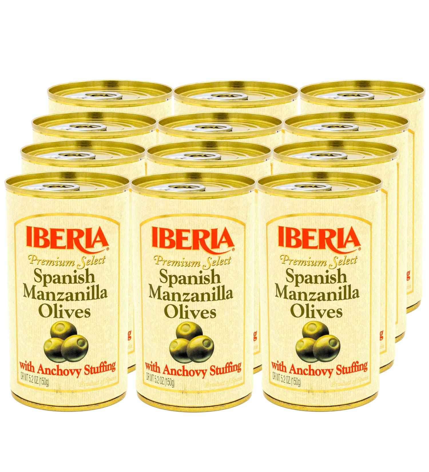 Iberia Spanish Manzanilla Olives Stuffed with Anchovies, 5.25 Oz (Pack of 12) - Buy Online on GoSupps.com