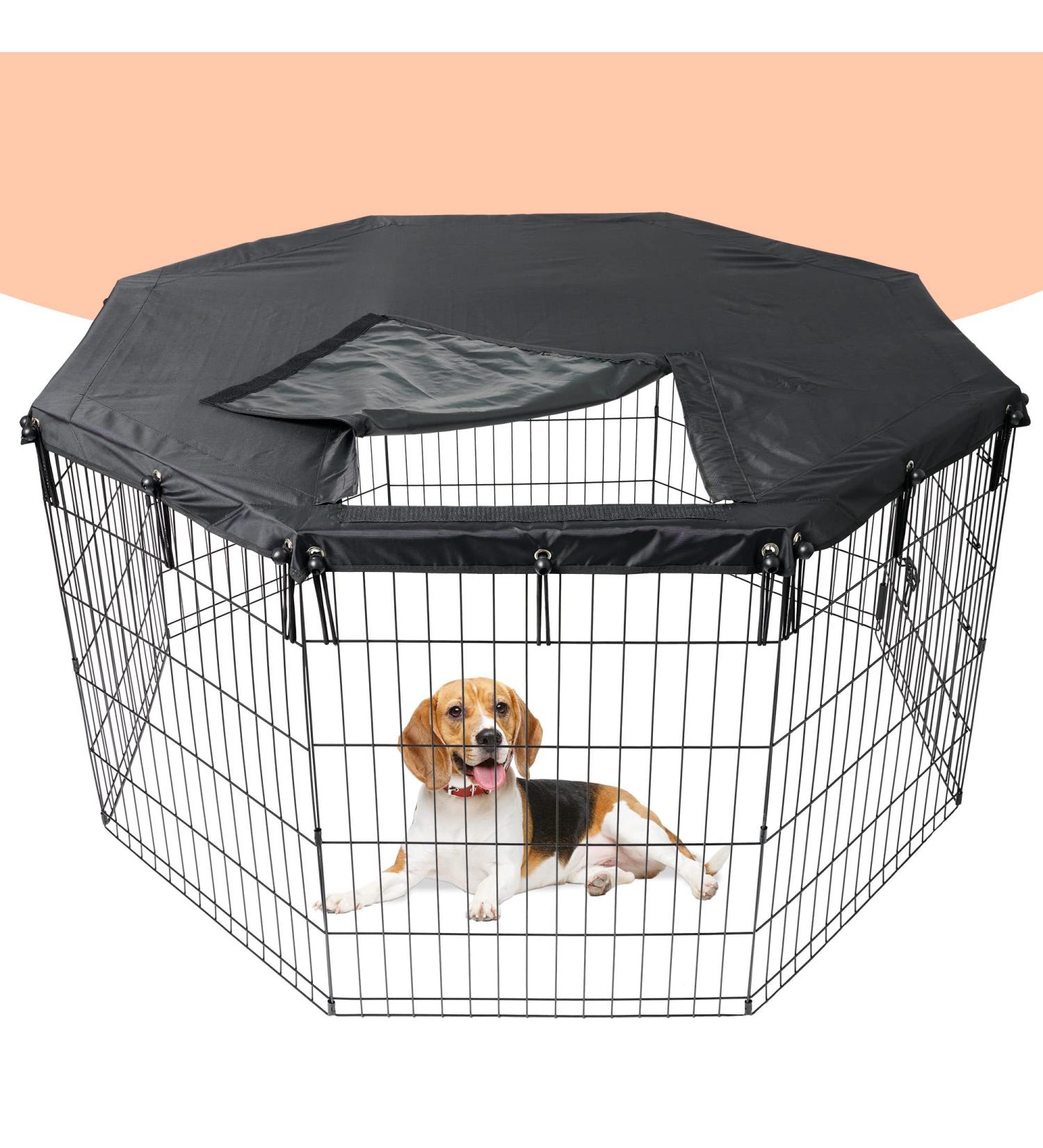 24 Inch 8 Panel Metal Dog Playpen Cover | Luggage-grade Fabric | Easy Access Door | Sun & Rain Protection - Buy Online on GoSupps.com