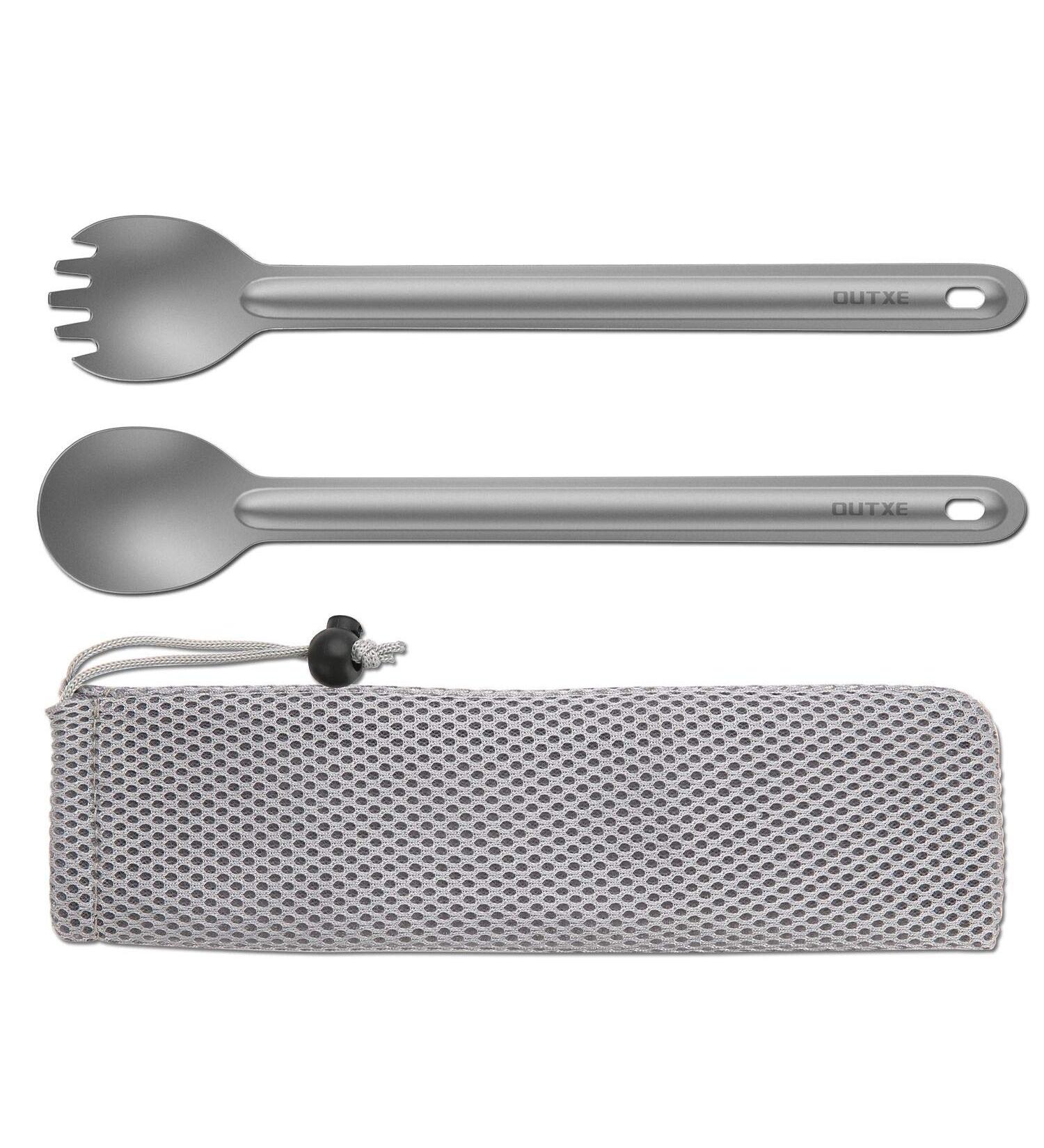 OUTXE Titanium Long Handle Spork and Spoon 8.7-Inch - Camping and Eco-Friendly Soup Spoon Set - Buy Online on GoSupps.com