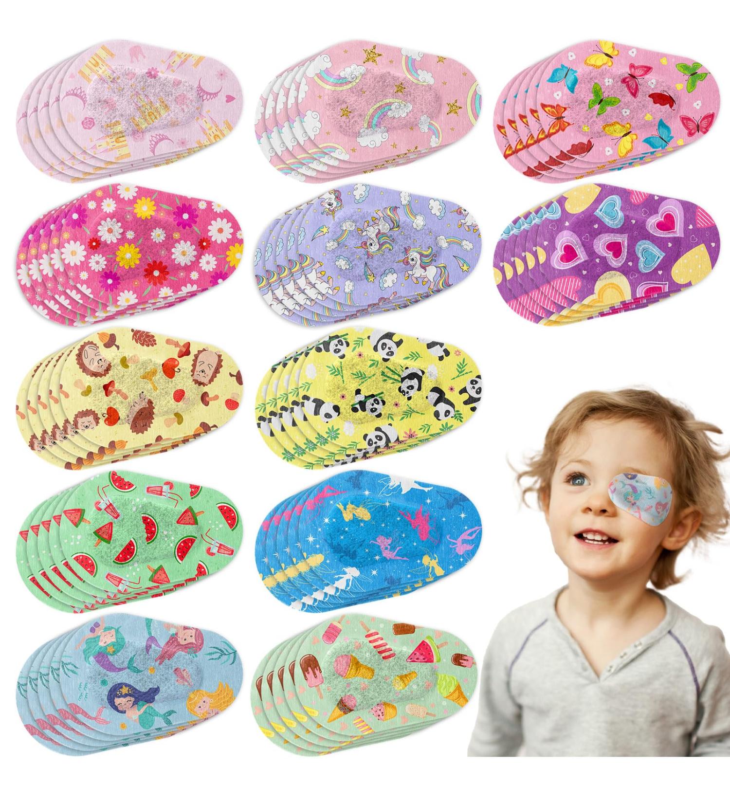 Panitay 60 Pieces Kids Eye Patches - Breathable Cotton Adhesive Eye Patches for Toddler Amblyopia - 12 Stylish Designs Regular Size - Buy Online on GoSupps.com