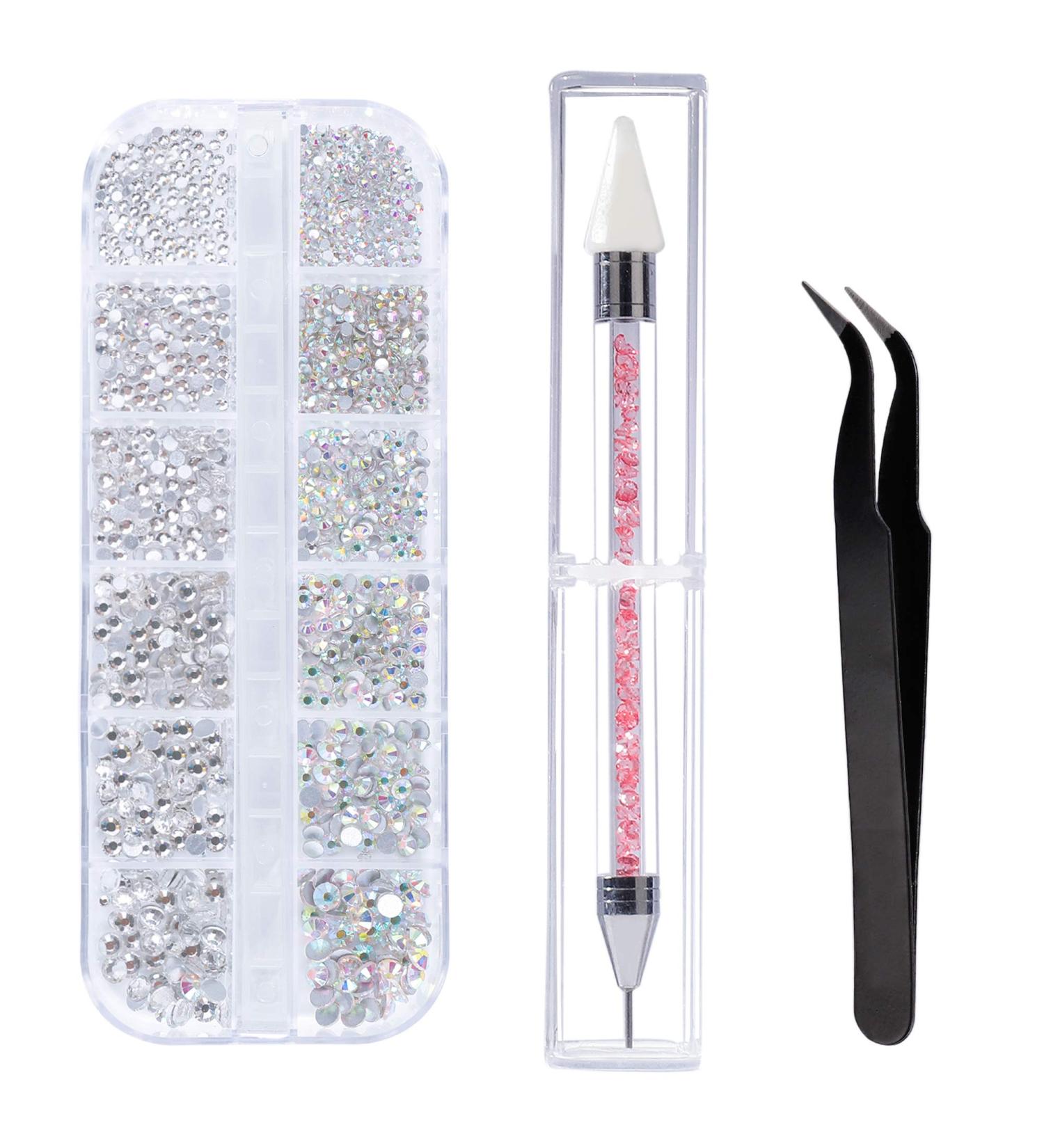 Flat Back AB Crystal Rhinestones Set with Tools - 1440 Pieces for Nail Art, Clothing, Face & Crafts - Buy Online on GoSupps.com