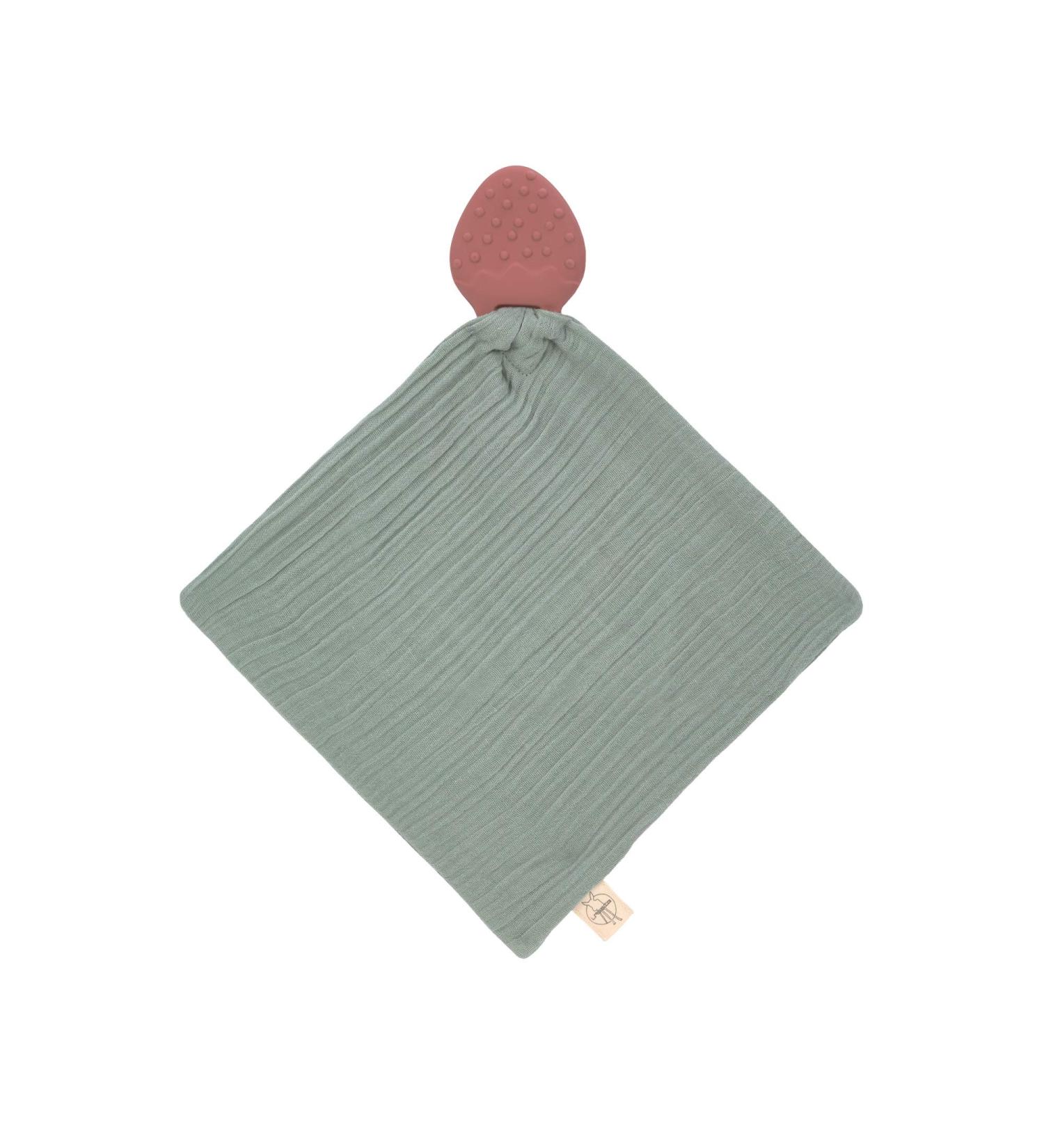 L SSIG Comforter Cloth with Teething Ring | Organic Cotton & Natural Rubber Teether - Strawberry Pink/Mint - Buy Online on GoSupps.com