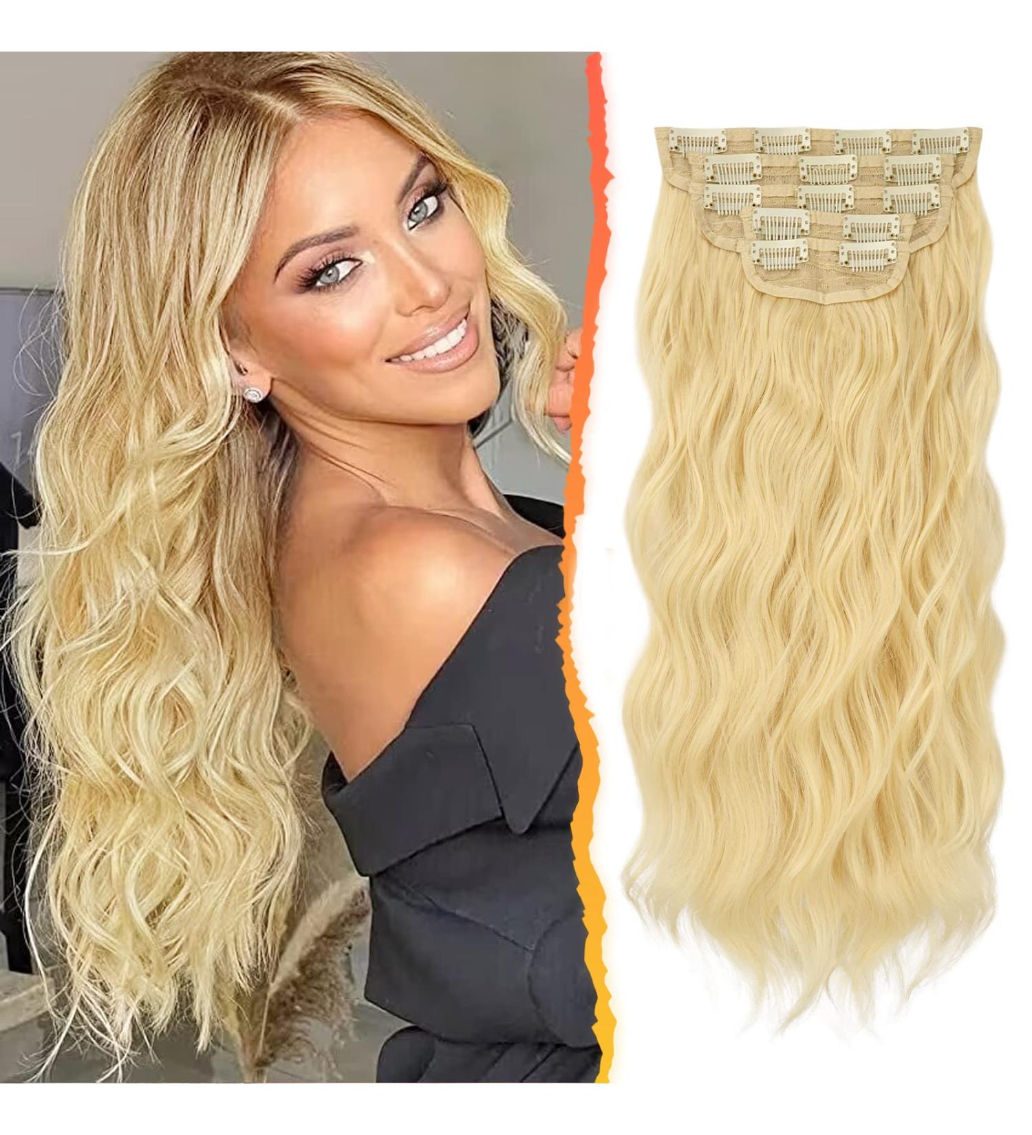 BARSDAR Clip In Extensions - 5 PCs Long Wavy Butter Blonde Synthetic Hair | Thick & Soft 45 cm for Women & Girls - Buy Online on GoSupps.com