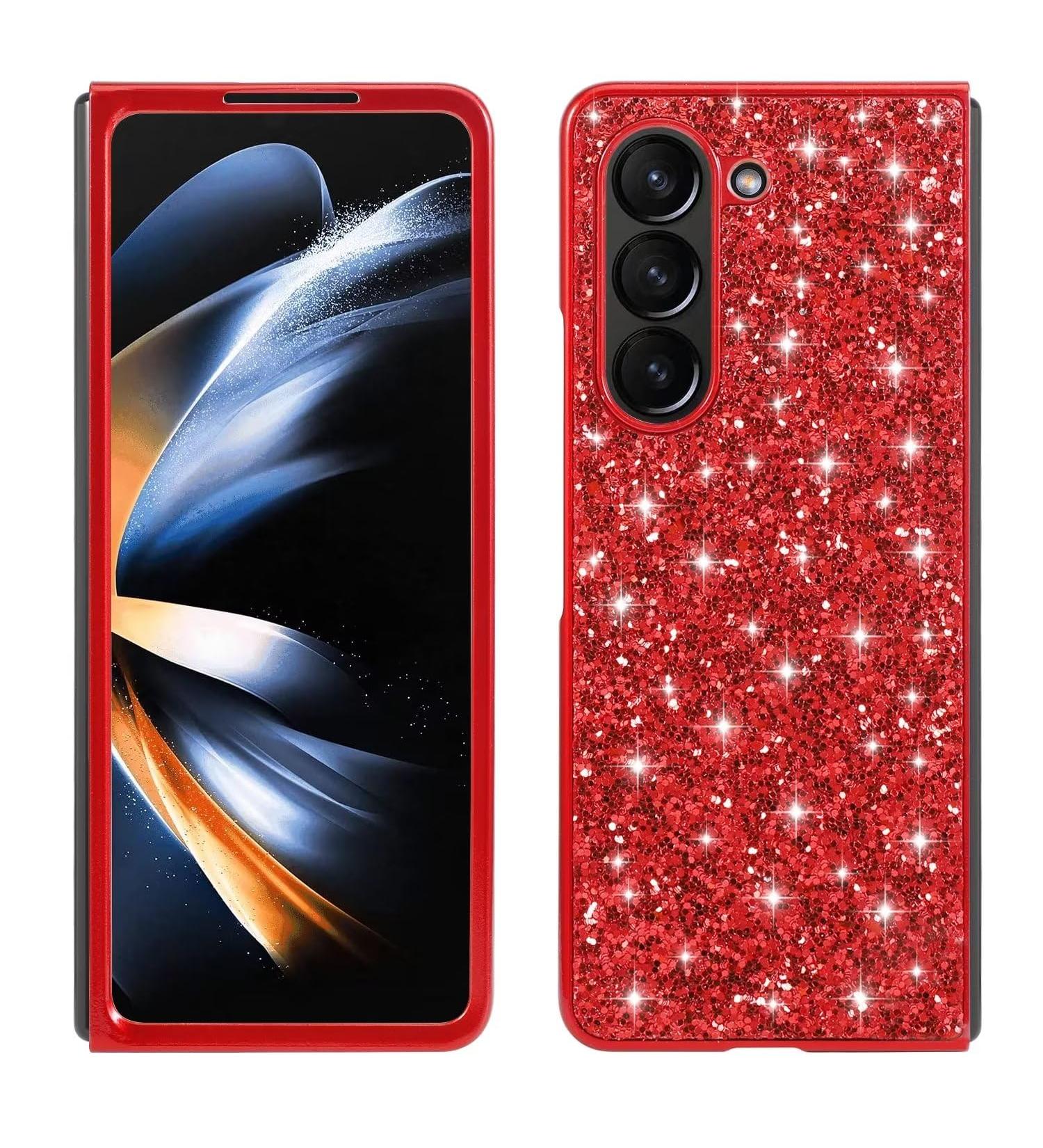 Buy Tivenfezk Nadoli Glitter Shell Case for Samsung Galaxy Z Fold 5 - Red Glossy Sparkling Bling Ultra-Small Shockproof Protective Cover - Buy Online on GoSupps.com