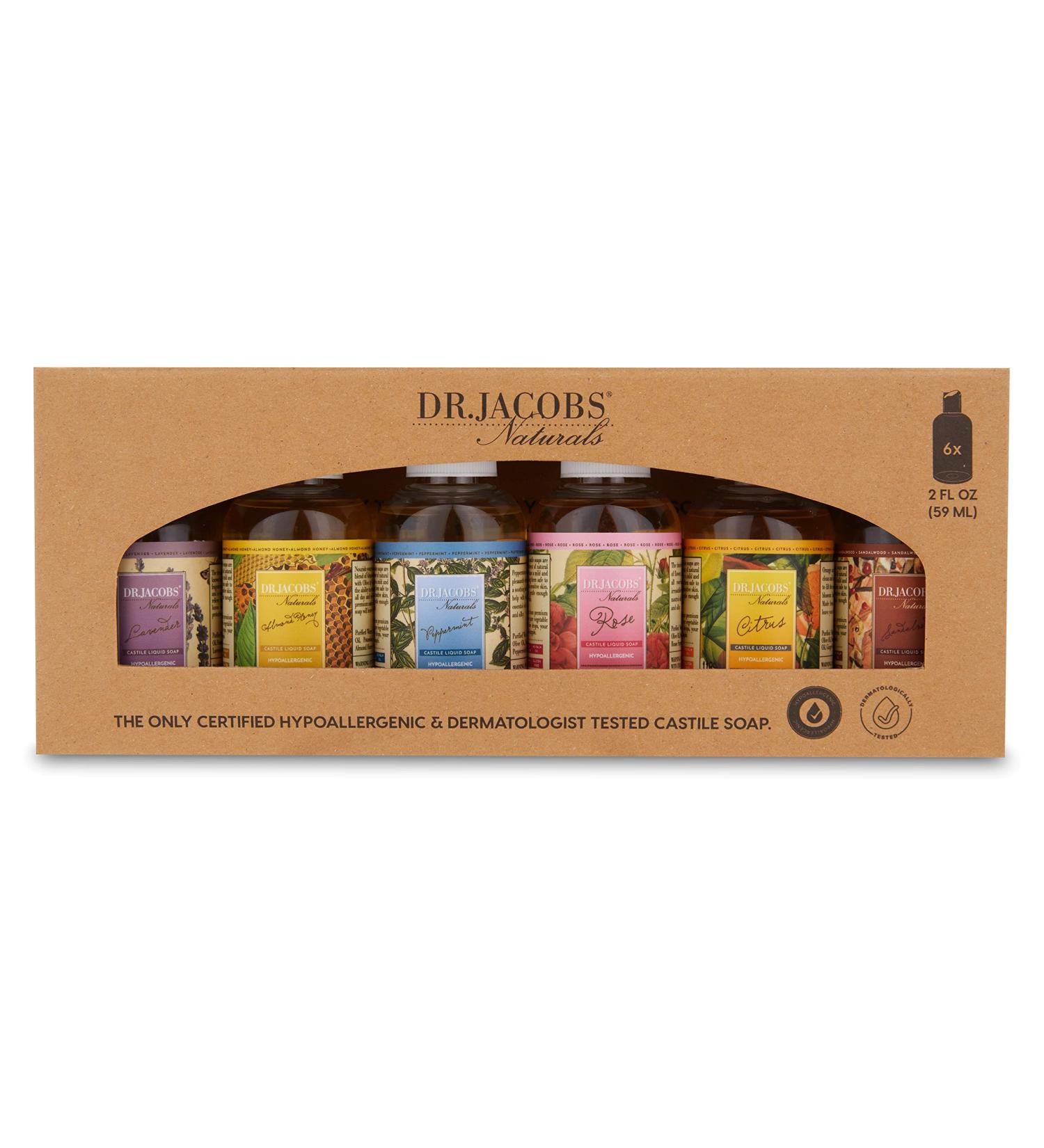 DR.JACOBS NATURALS 2 Oz. Travel Size Pure Castile Liquid Soap - Vegan Palm Oil Free Multi-Purpose Use for Face Hair Laundry & Dishes - Hypoallergenic & Dermatologist Approved (All 6 Scents - Buy Online on GoSupps.com