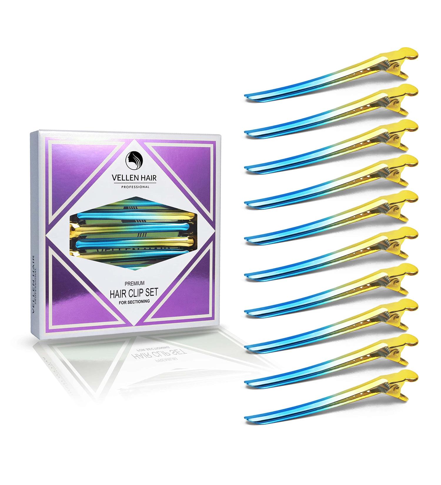Vellen Hair Clips 10 Pack - Professional Styling Metall Hair Clips - Yellow/Aqua Ombre Design - Buy Online on GoSupps.com
