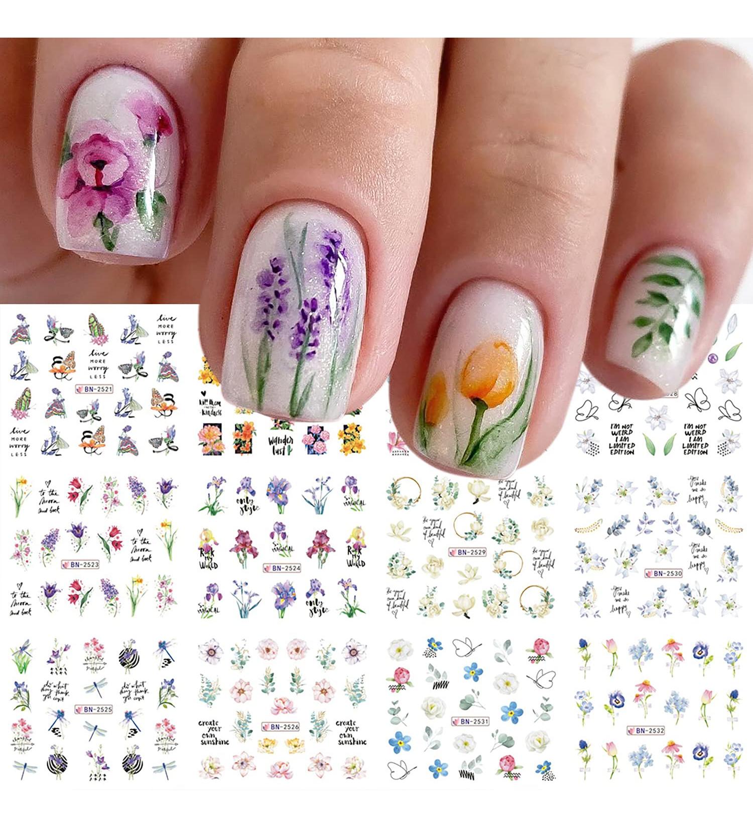 Spring Butterfly Water Transfer Nail Stickers - 12 Sheet Floral Nail Art Decals for DIY Manicure - Acrylic Nail Supplies - Buy Online on GoSupps.com