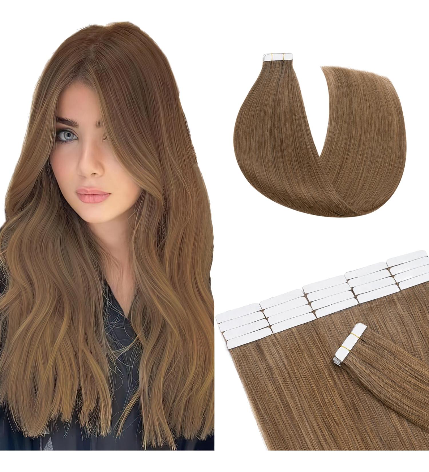 Sego Tape-In Extensions: 100% Remy Human Hair Adhesive Weft - Brown Light Brown #6 20 Pieces 45 cm - Buy Online on GoSupps.com