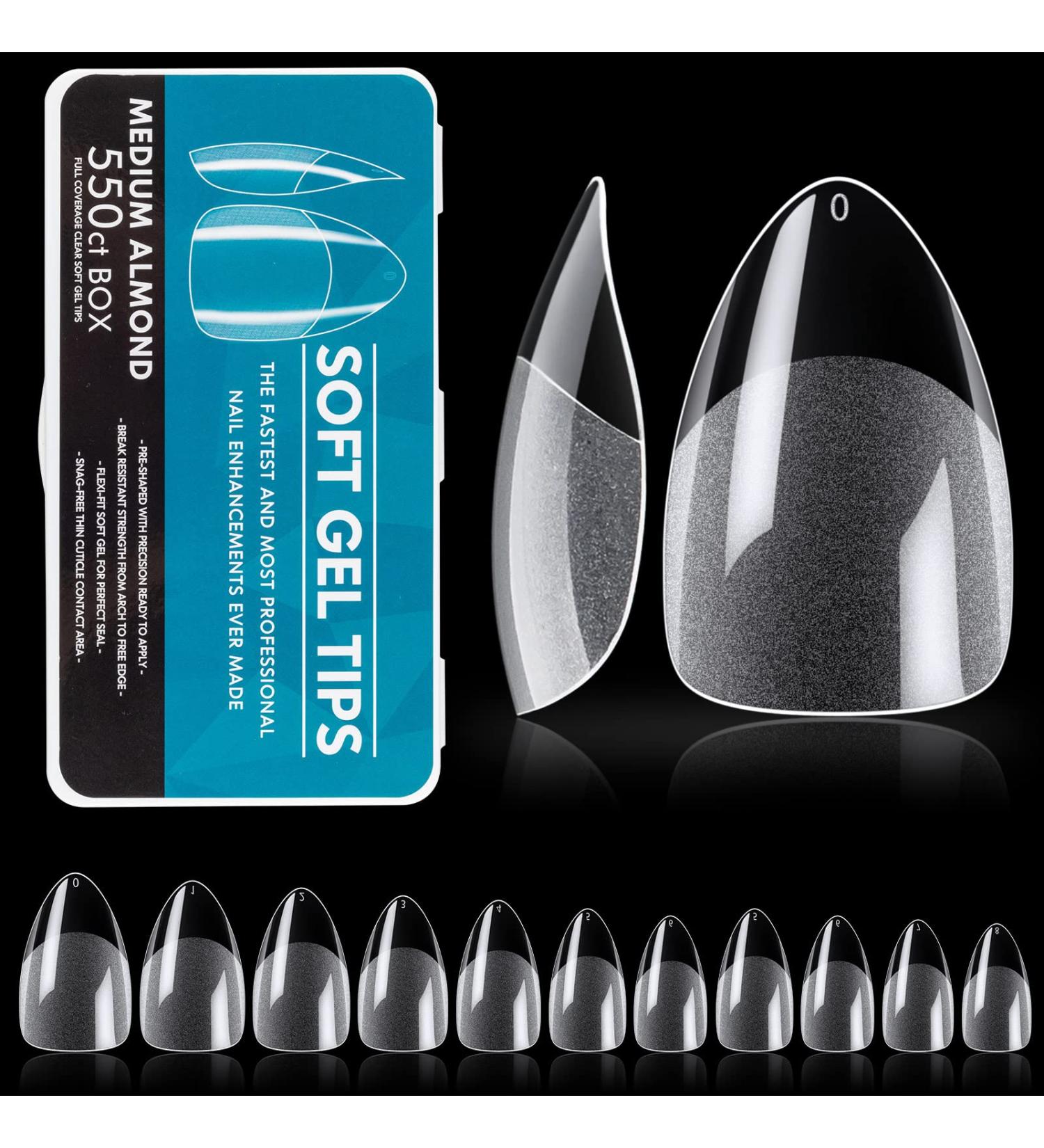 Noverlife 550PCS Short Almond Soft Gel Nail Tips Clear - Full Cover Half Matte Almond Shape Fake Nails with Case for DIY Nail Salon Manicure - Soak Off Extensions - Buy Online on GoSupps.com