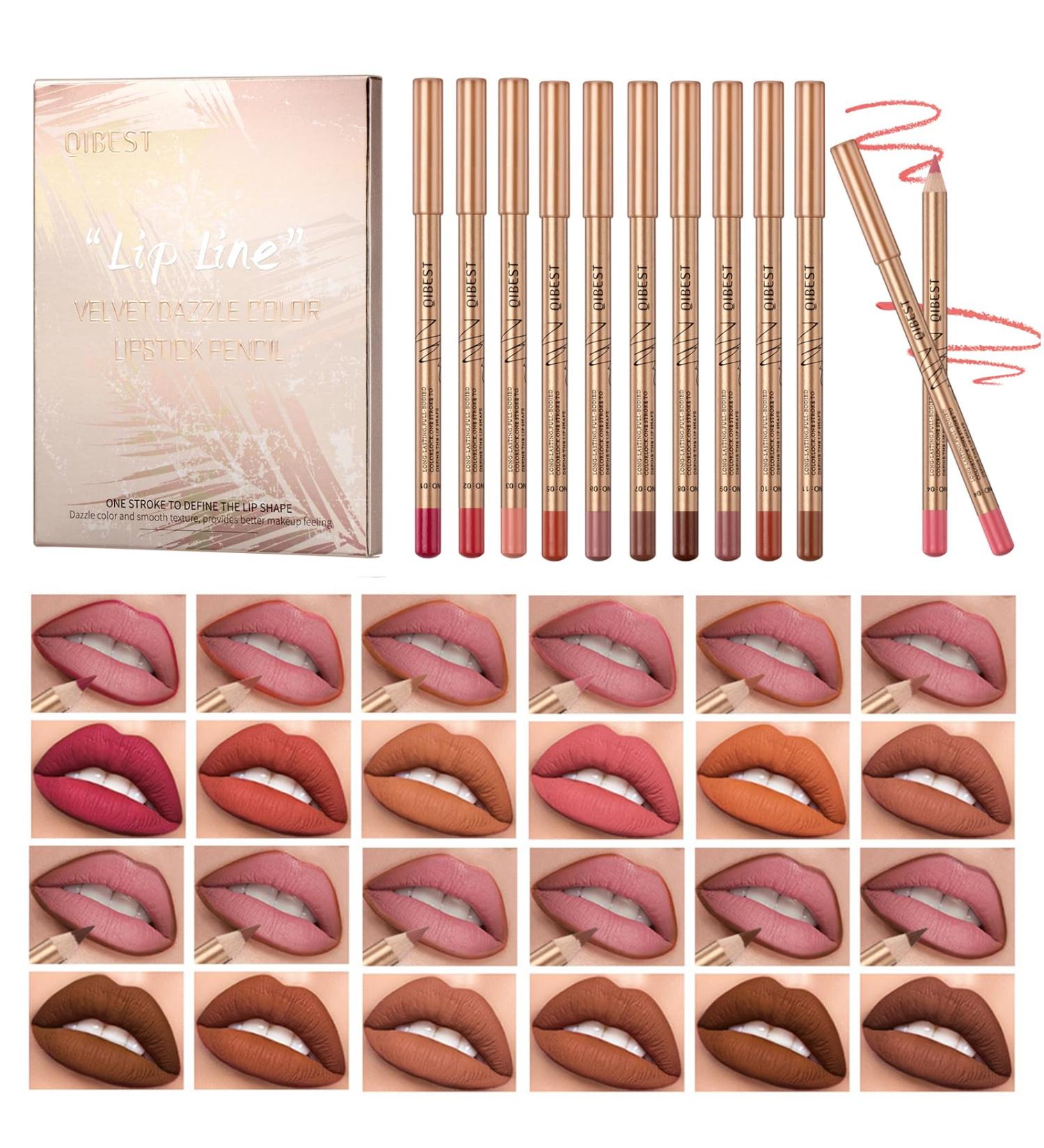 12 Color Matte Waterproof Lip Liner Pen Set - Long Lasting Nude Lip Liners for Women - Buy Online on GoSupps.com